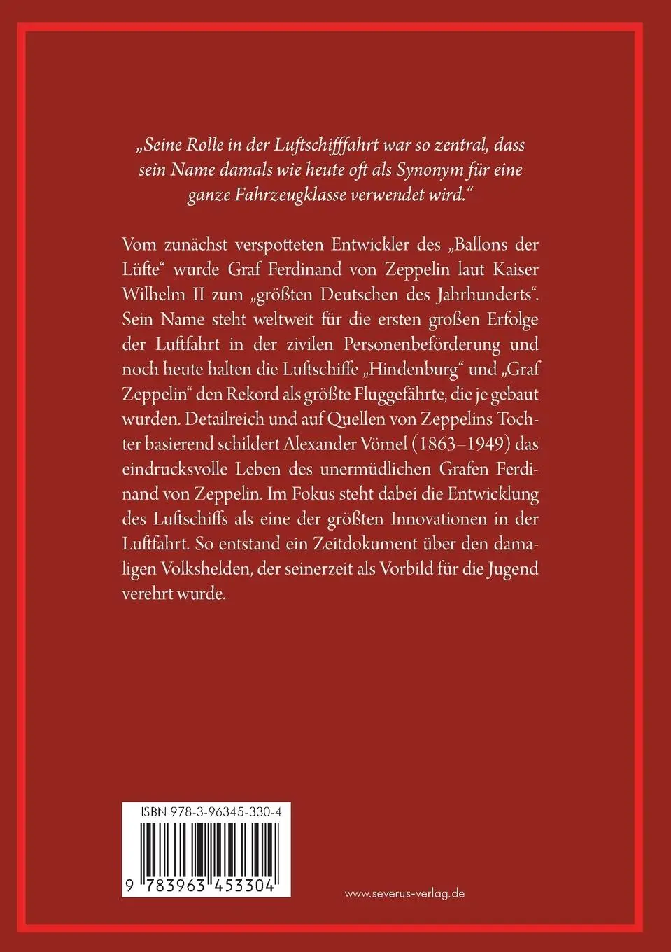 Rückseite: 9783963453304 | Graf Ferdinand von Zeppelin. Ein Mann der Tat | Alexander Vömel | Buch
