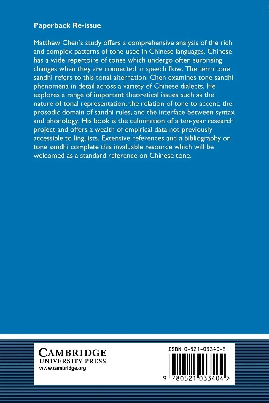 Rückseite: 9780521033404 | Tone Sandhi | Patterns Across Chinese Dialects | Matthew Y. Chen