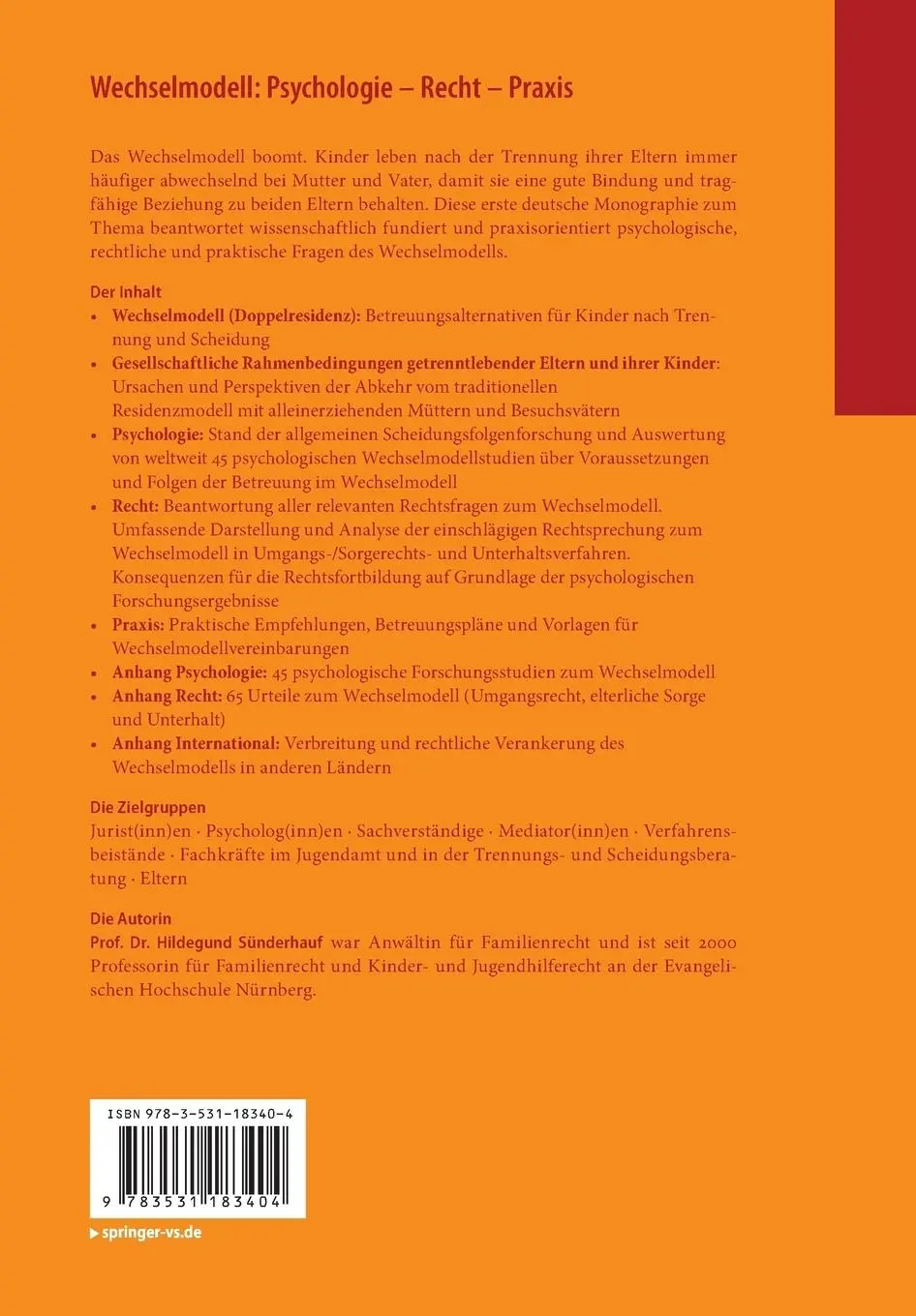 Rückseite: 9783531183404 | Wechselmodell: Psychologie - Recht - Praxis | Hildegund Sünderhauf