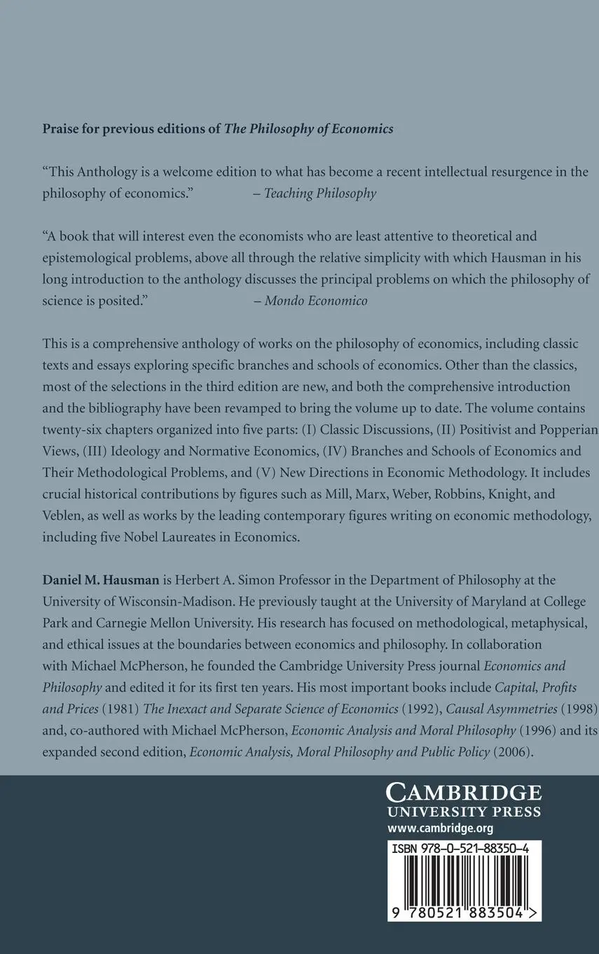 Rückseite: 9780521883504 | The Philosophy of Economics | An Anthology | Daniel M. Hausman | Buch