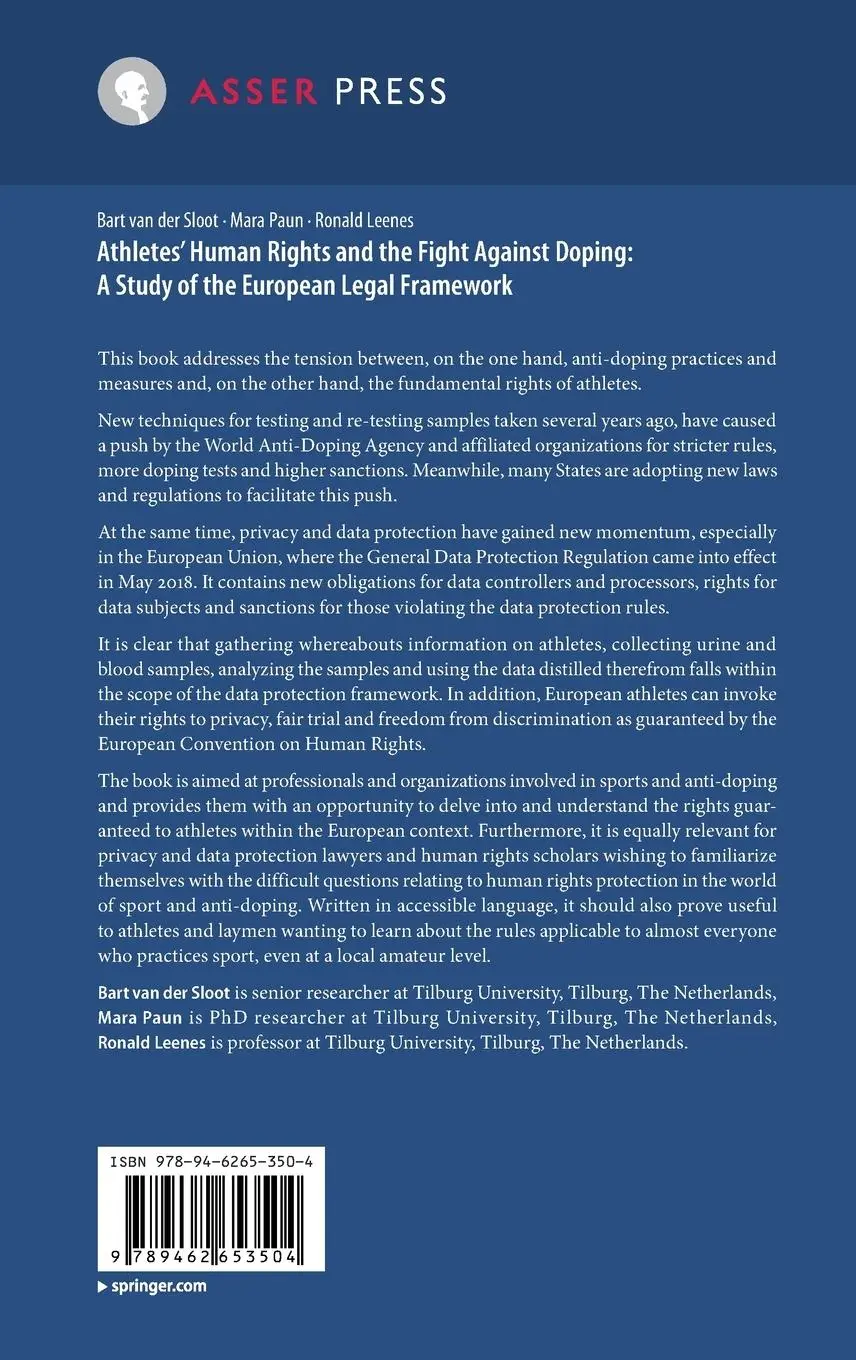 Rückseite: 9789462653504 | Athletes' Human Rights and the Fight Against Doping: A Study of the...