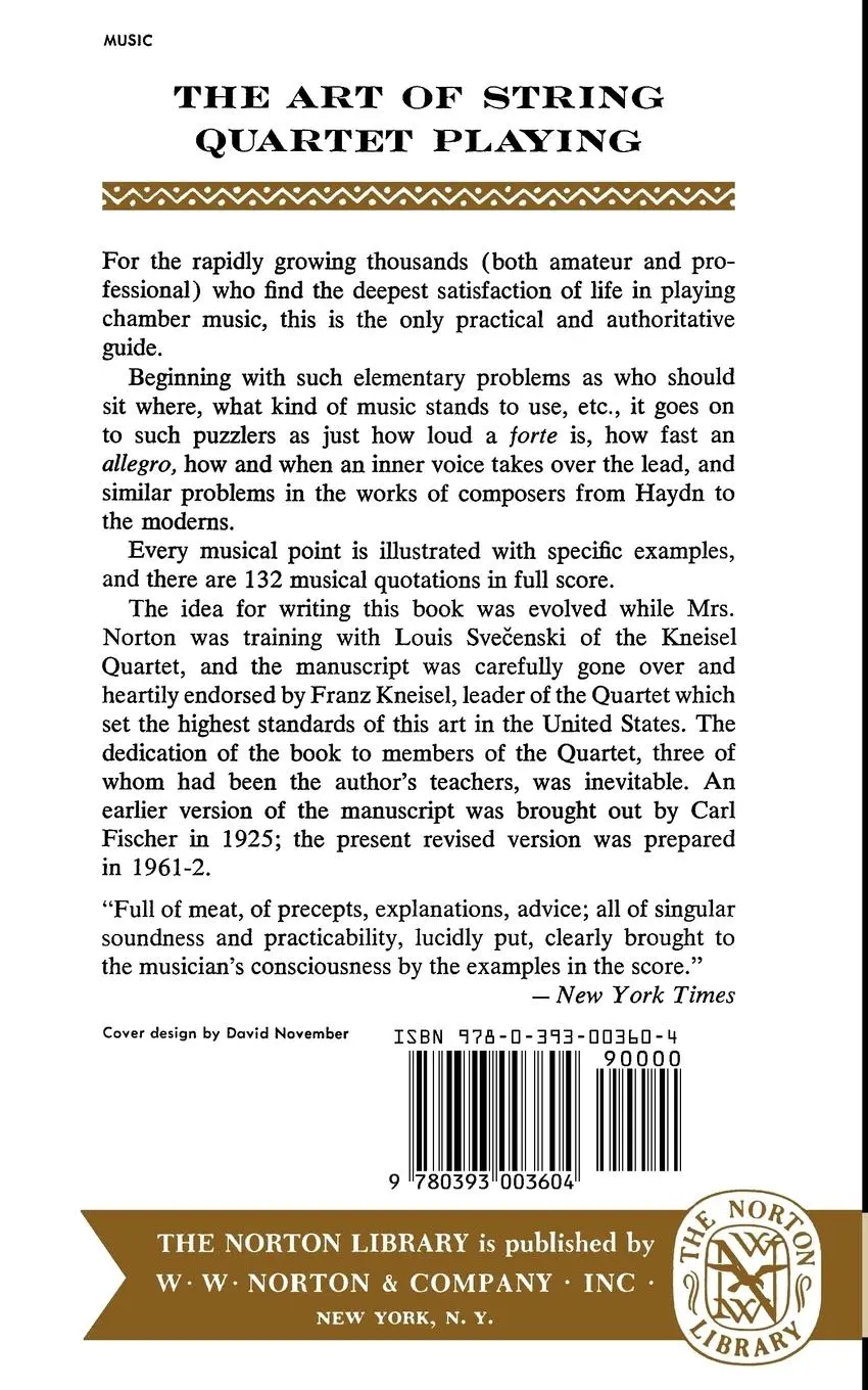 Rückseite: 9780393003604 | The Art of String Quartet Playing | M. Herter Norton | Taschenbuch