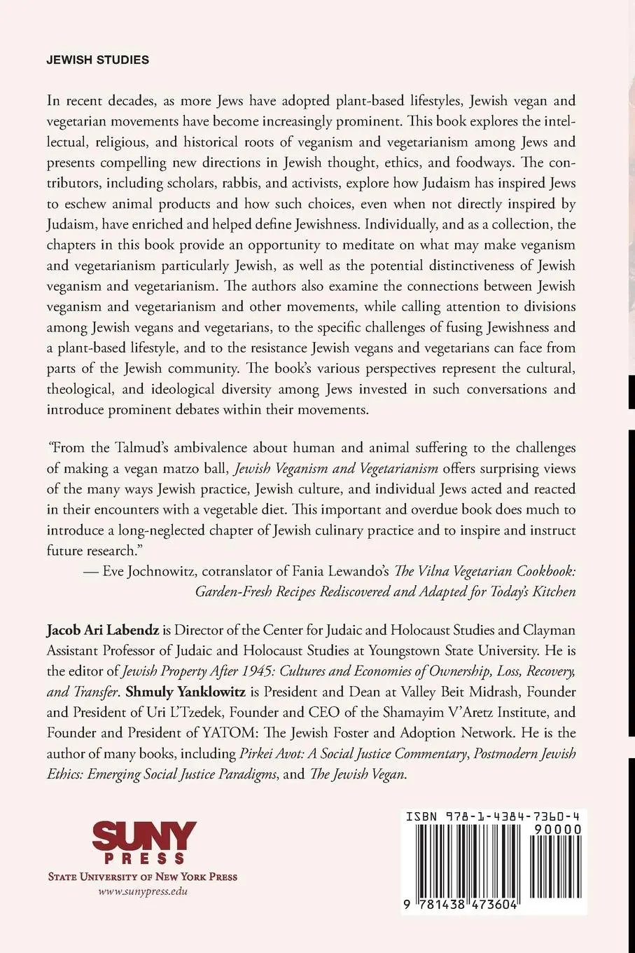 Rückseite: 9781438473604 | Jewish Veganism and Vegetarianism | Studies and New Directions | Buch