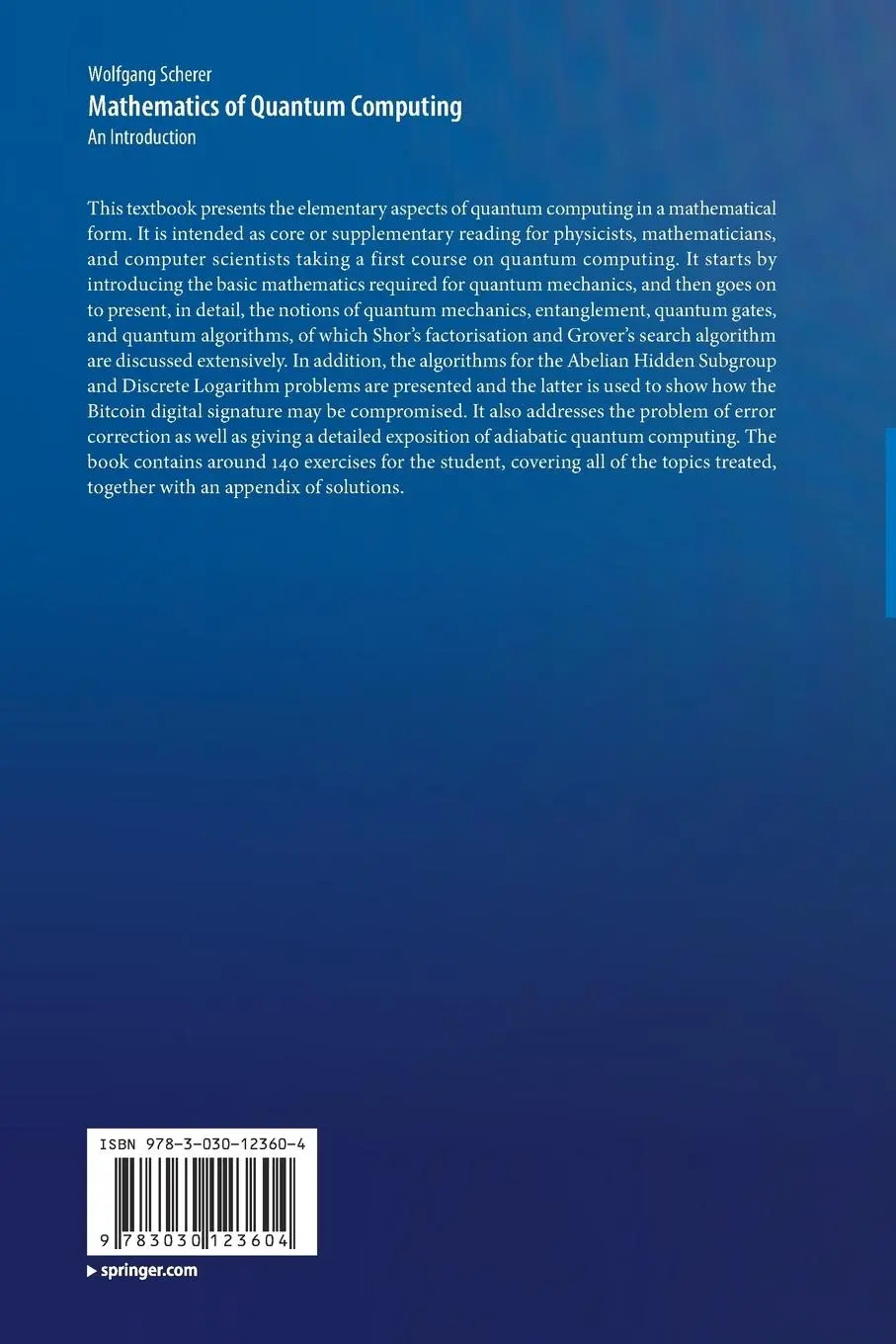 Rückseite: 9783030123604 | Mathematics of Quantum Computing | An Introduction | Wolfgang Scherer