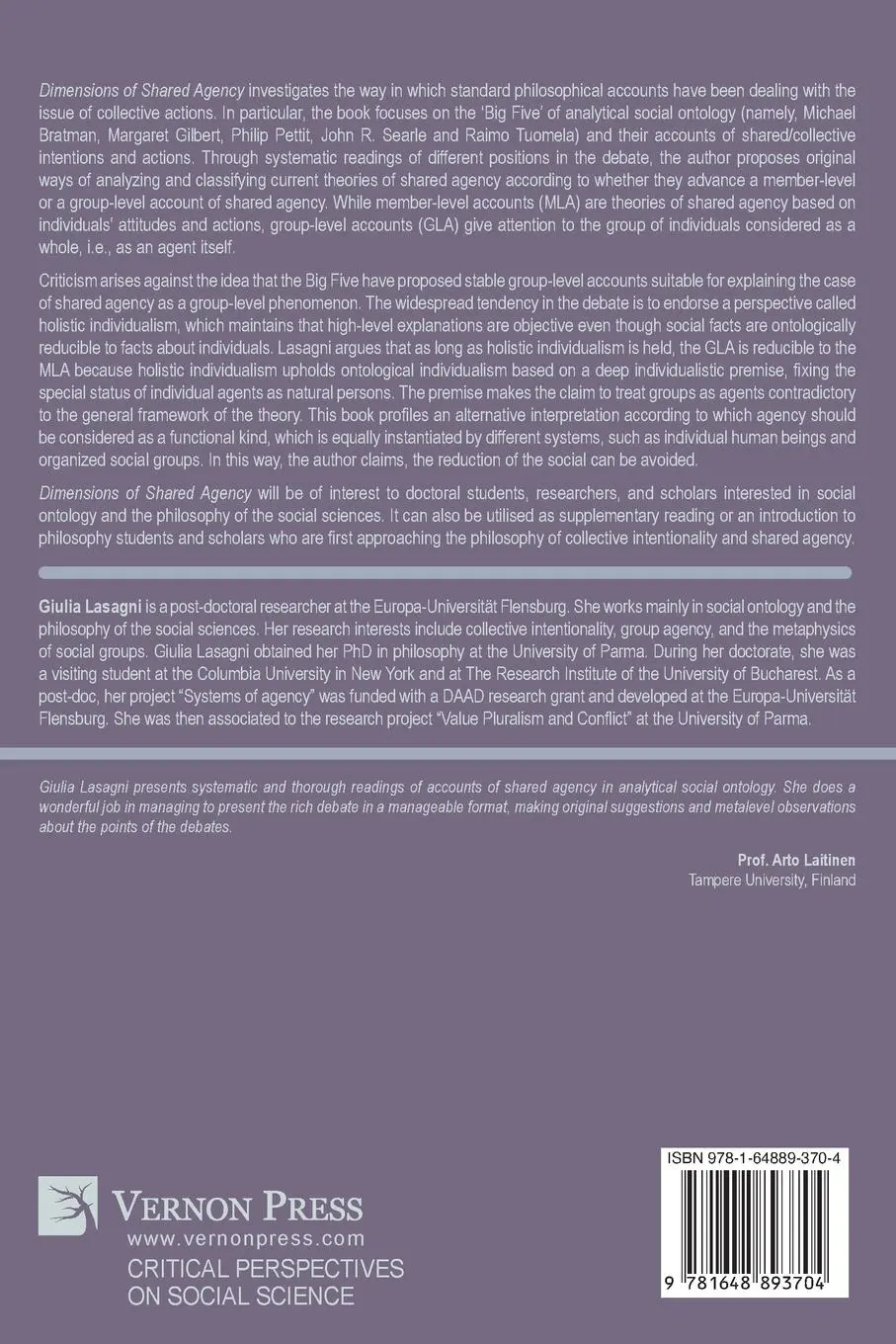 Rückseite: 9781648893704 | Dimensions of Shared Agency | Giulia Lasagni | Taschenbuch | Englisch