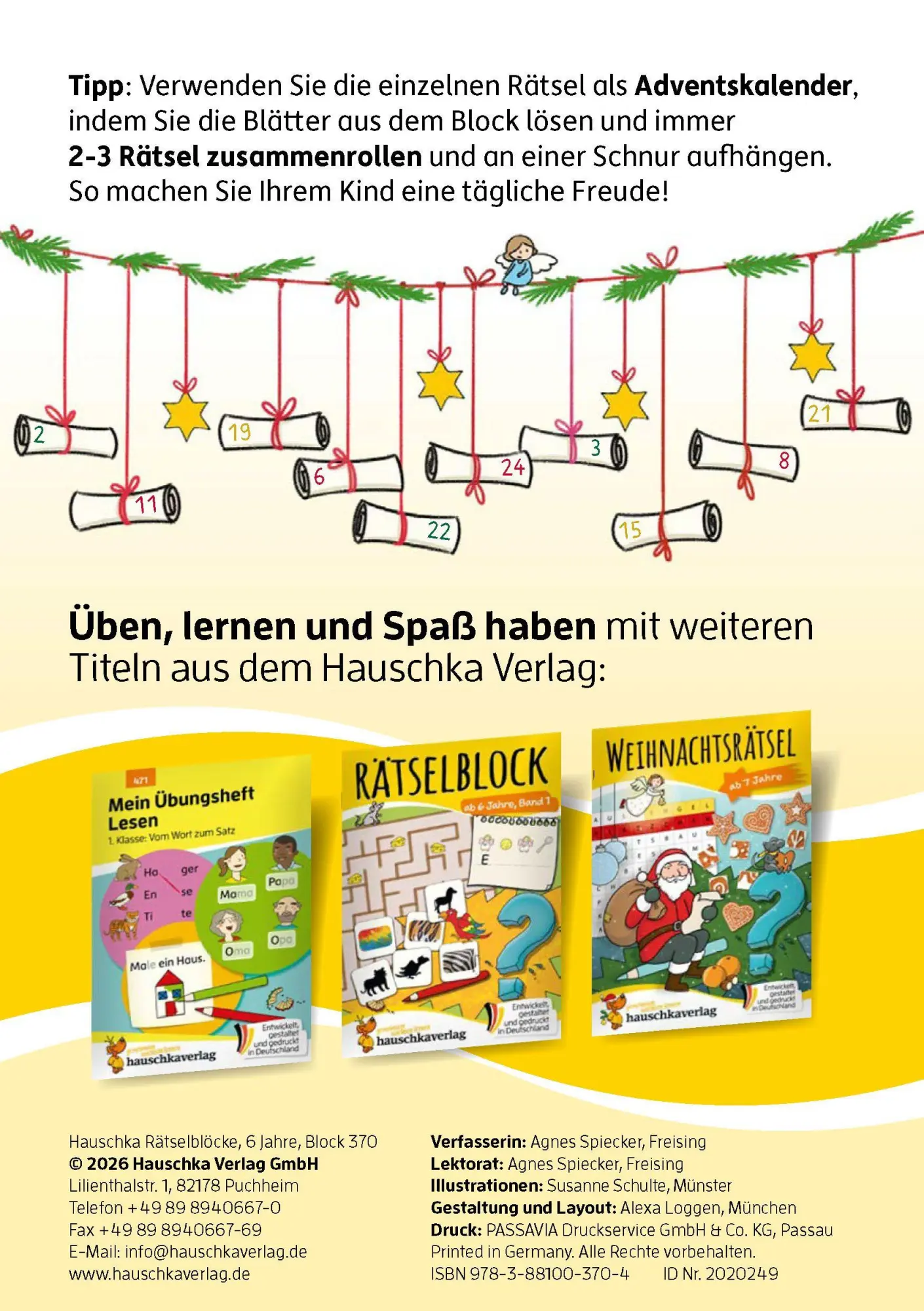 Bild: 9783881003704 | Weihnachtsrätsel - Rätselblock ab 6 Jahre | Agnes Spiecker | Buch