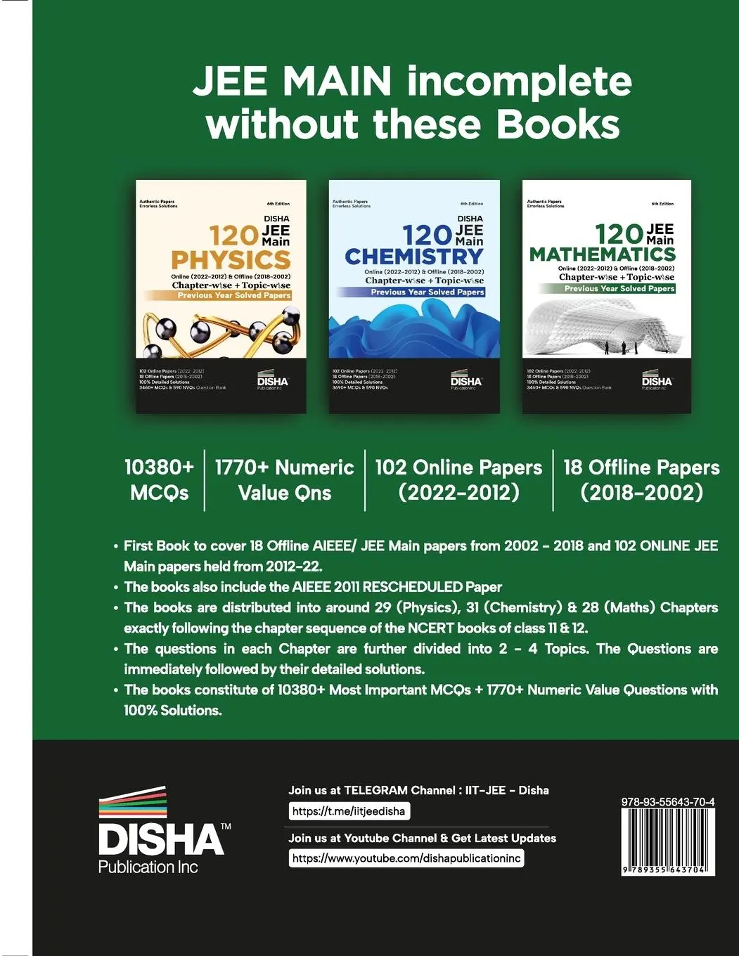 Rückseite: 9789355643704 | Disha 120 JEE Main Mathematics Online (2022 - 2012) &amp; Offline (2018...