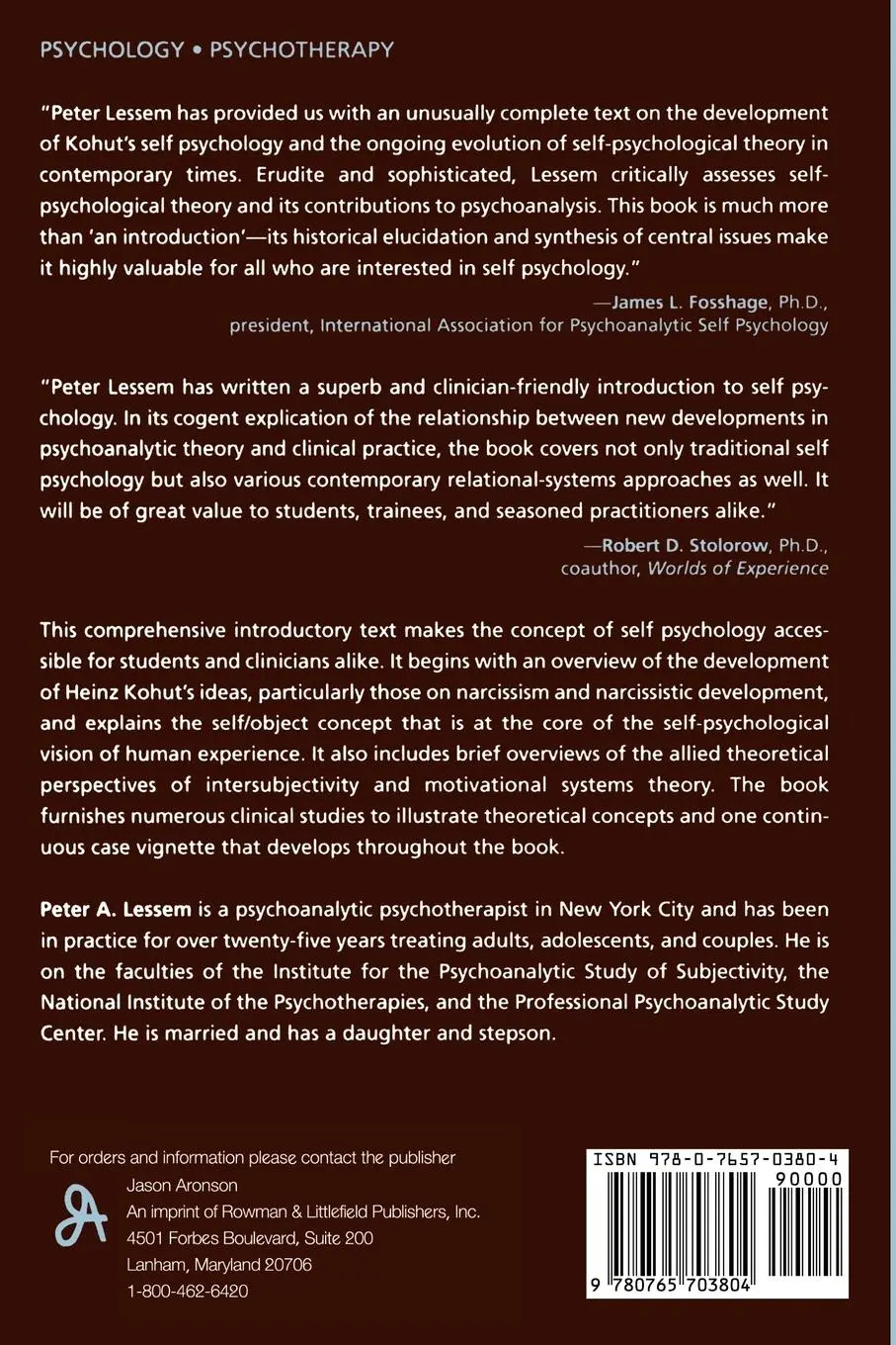 Rückseite: 9780765703804 | Self Psychology | An Introduction | Peter A. Lessem | Taschenbuch