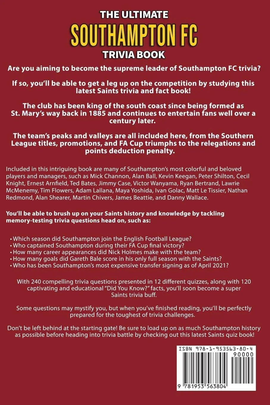 Rückseite: 9781953563804 | The Ultimate Southampton FC Trivia Book | Ray Walker | Taschenbuch