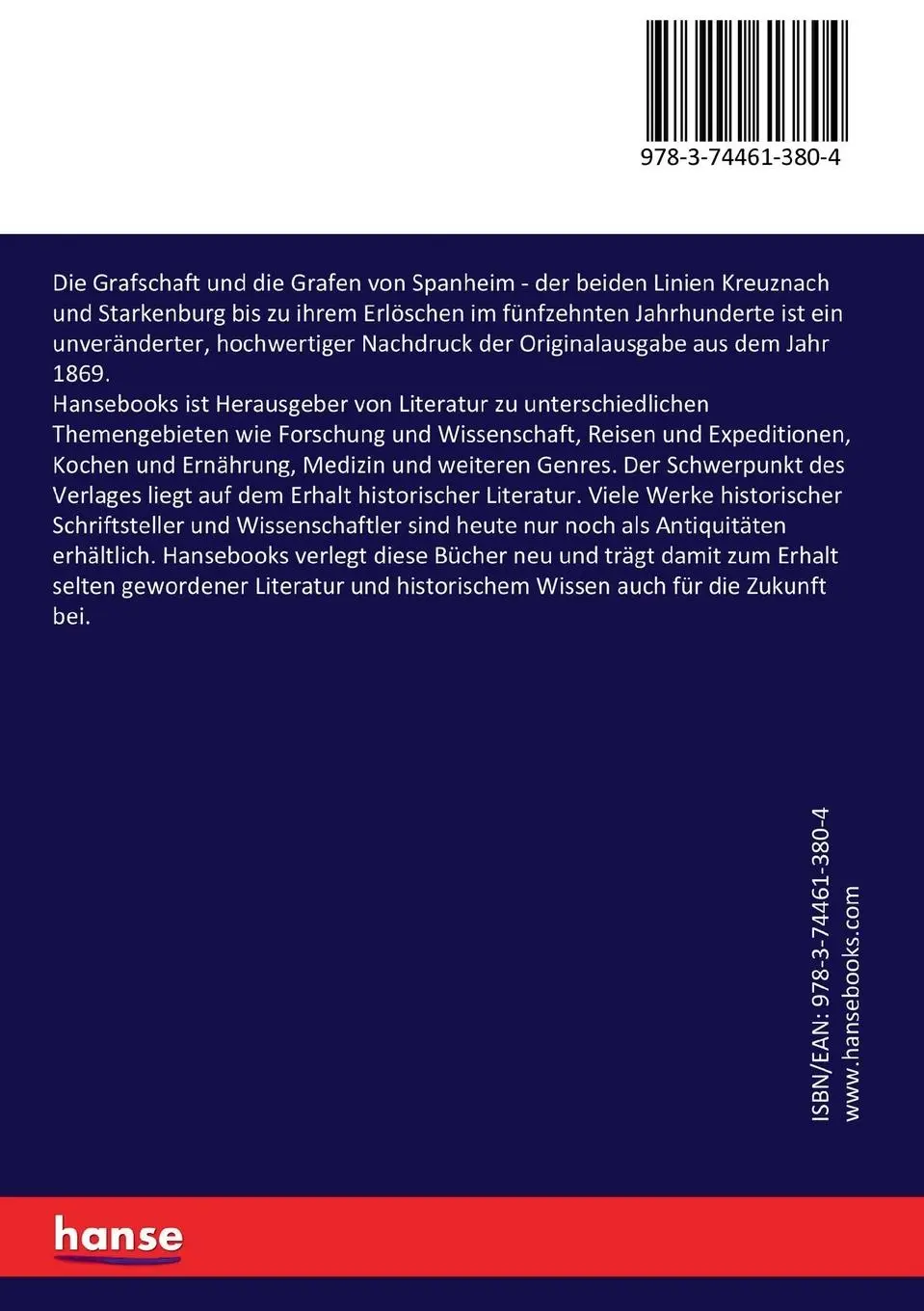 Rückseite: 9783744613804 | Die Grafschaft und die Grafen von Spanheim | Johann Georg Lehmann