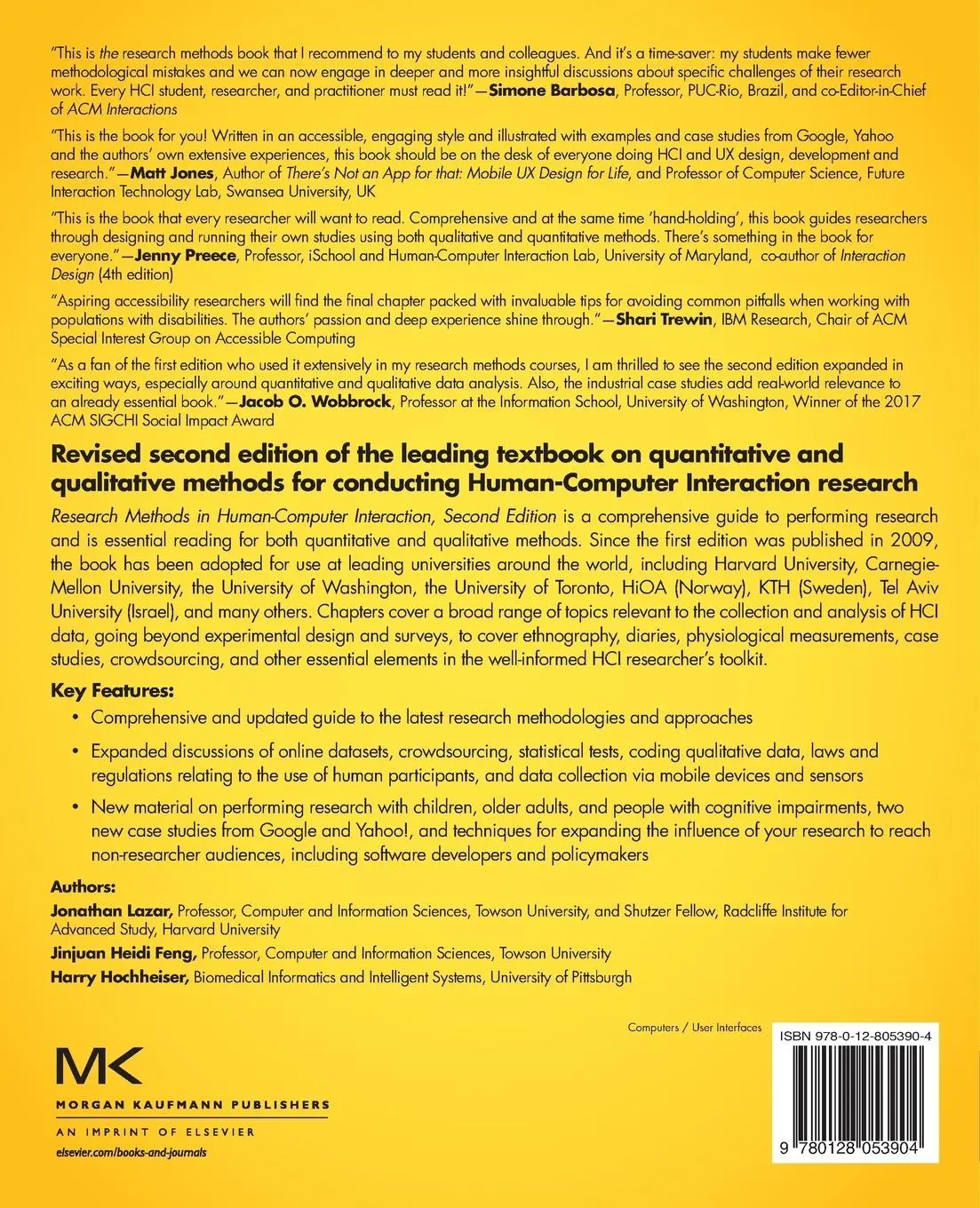 Rückseite: 9780128053904 | Research Methods in Human-Computer Interaction | Hochheiser (u. a.)