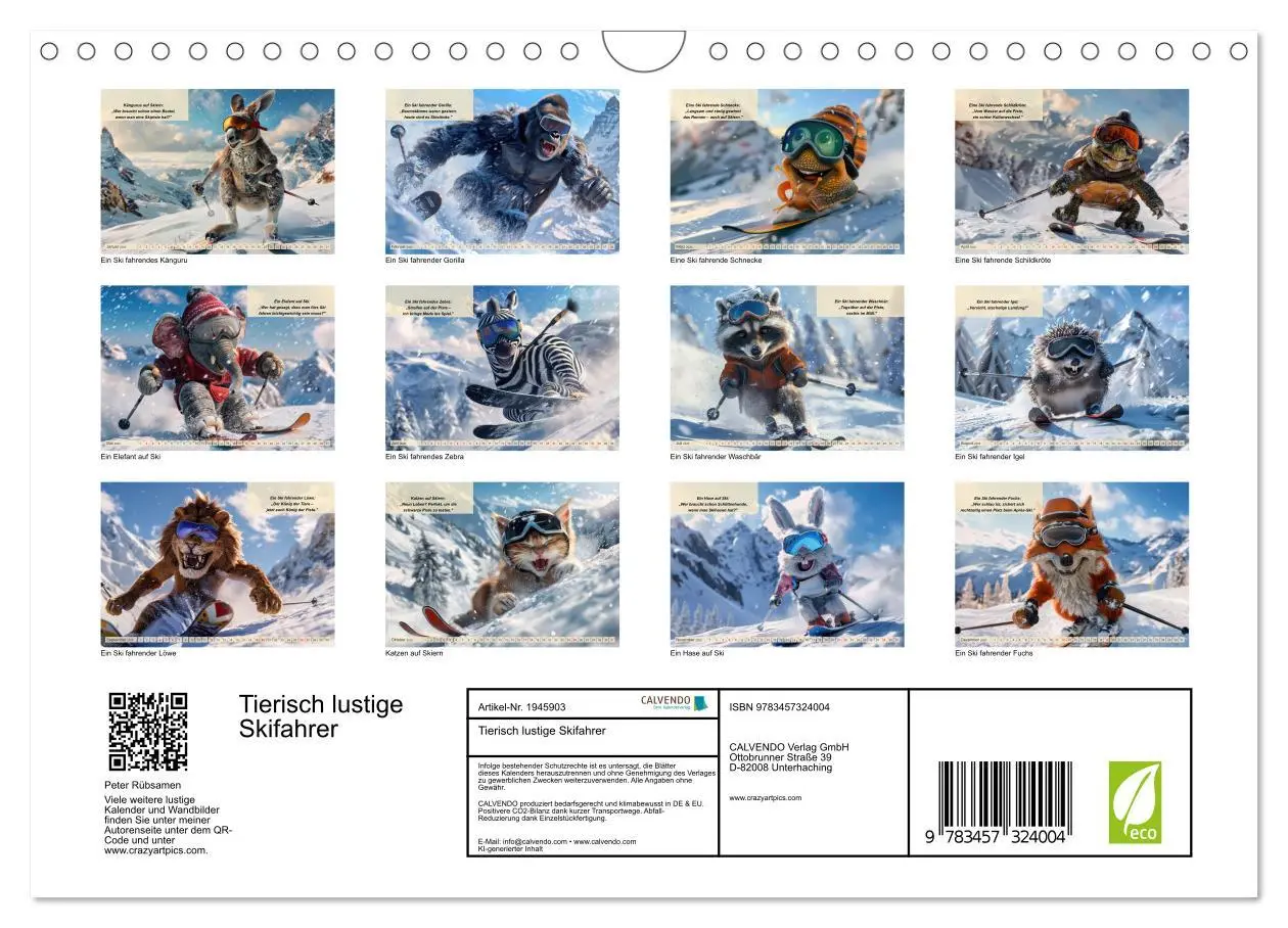 Bild: 9783457324004 | Tierisch lustige Skifahrer (Wandkalender 2026 DIN A4 quer),...