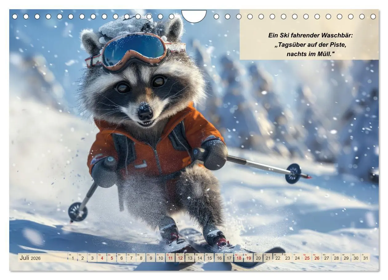 Bild: 9783457324004 | Tierisch lustige Skifahrer (Wandkalender 2026 DIN A4 quer),...