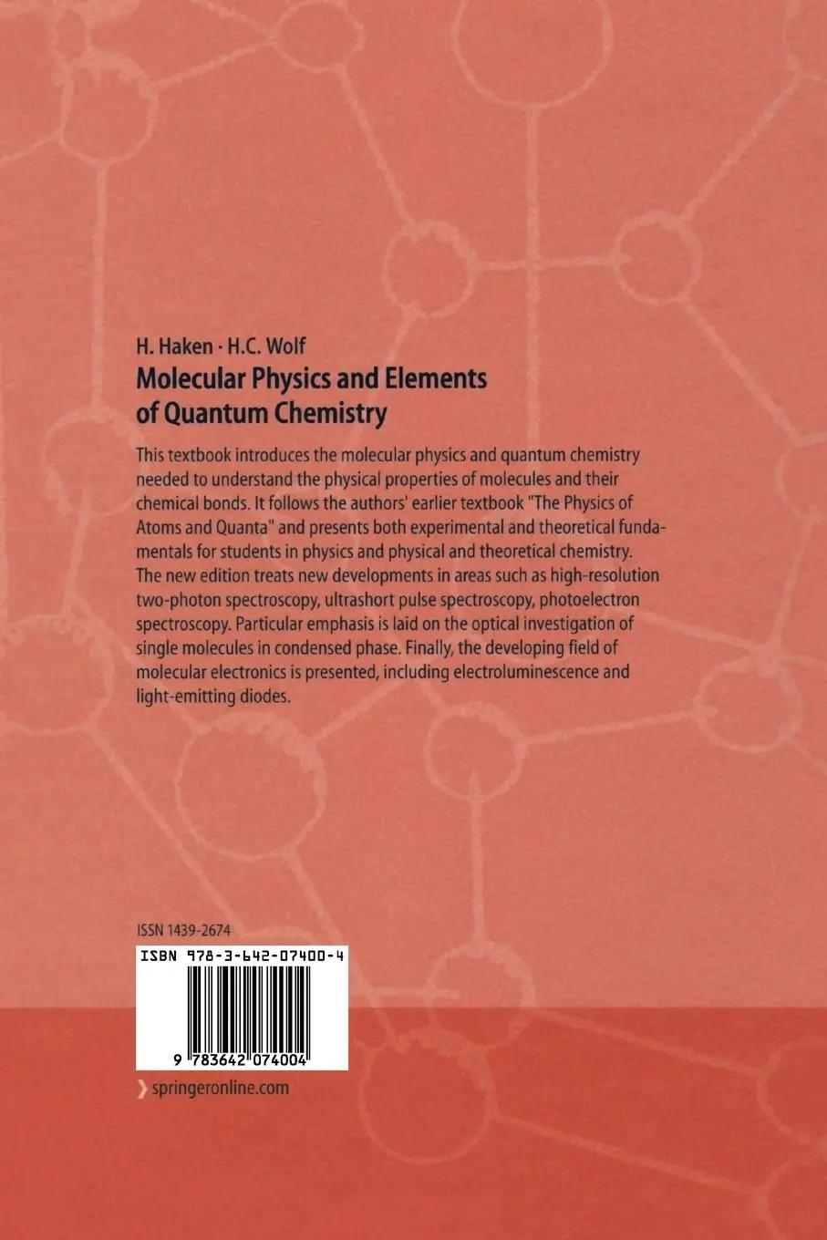 Rückseite: 9783642074004 | Molecular Physics and Elements of Quantum Chemistry | Haken (u. a.)