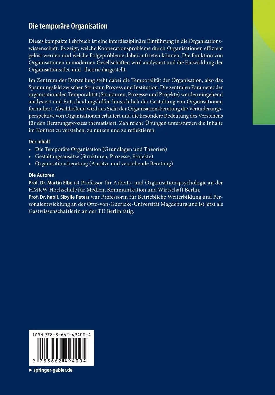 Rückseite: 9783662494004 | Die temporäre Organisation | Sibylle Peters (u. a.) | Taschenbuch | ix