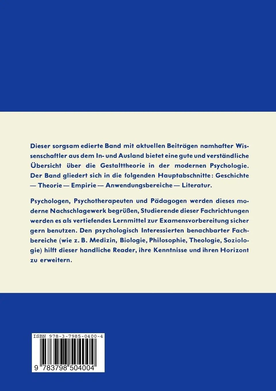Rückseite: 9783798504004 | Gestalttheorie in der Modernen Psychologie | S. Ertel (u. a.) | Buch