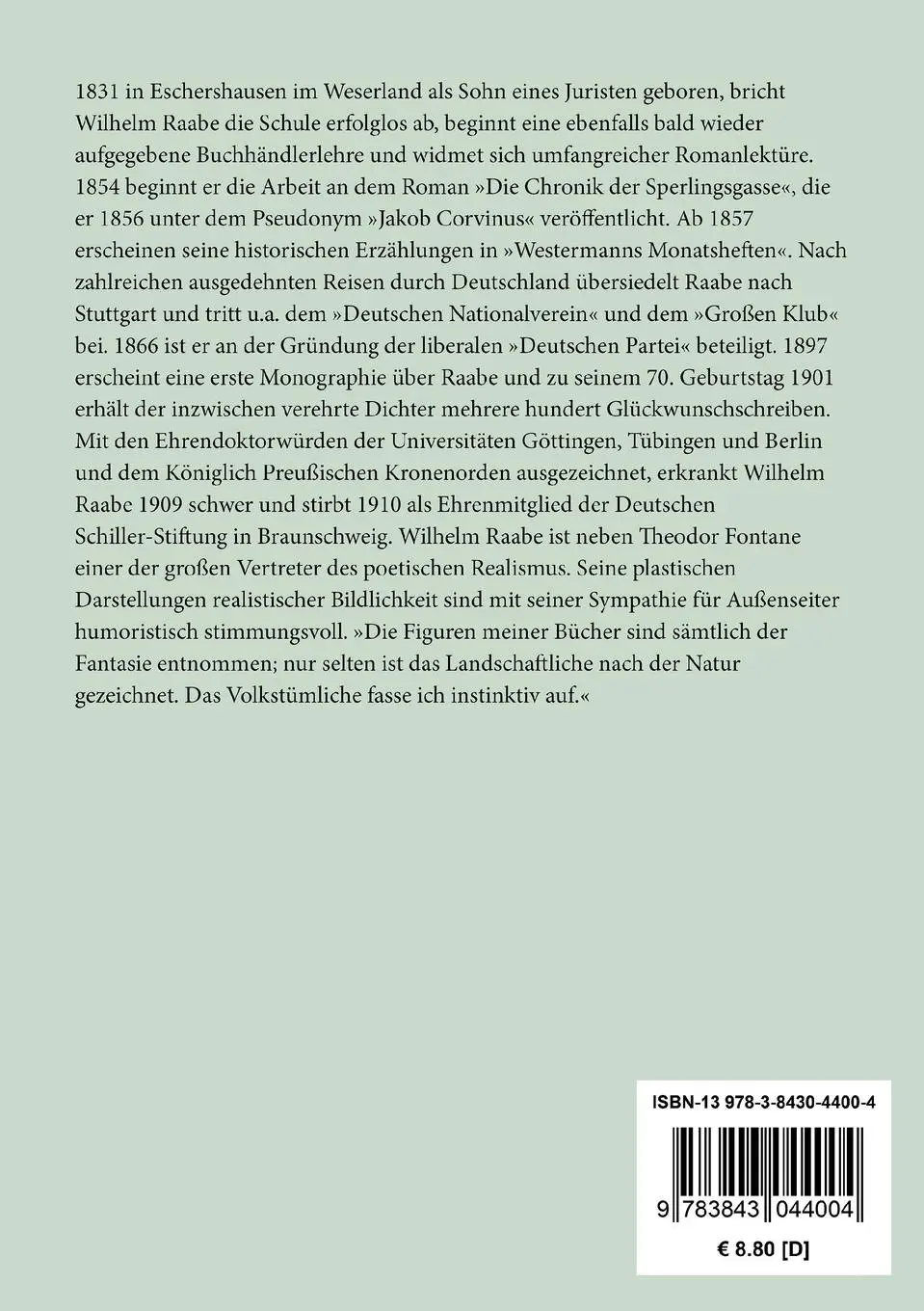 Rückseite: 9783843044004 | Horacker | Wilhelm Raabe | Taschenbuch | 136 S. | Deutsch | 2015