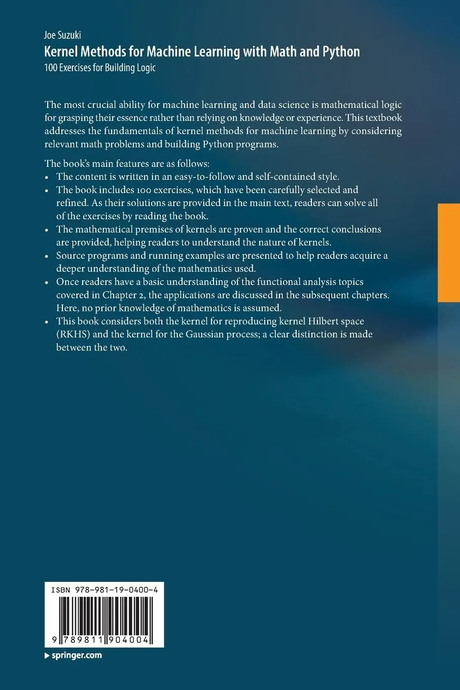 Rückseite: 9789811904004 | Kernel Methods for Machine Learning with Math and Python | Joe Suzuki