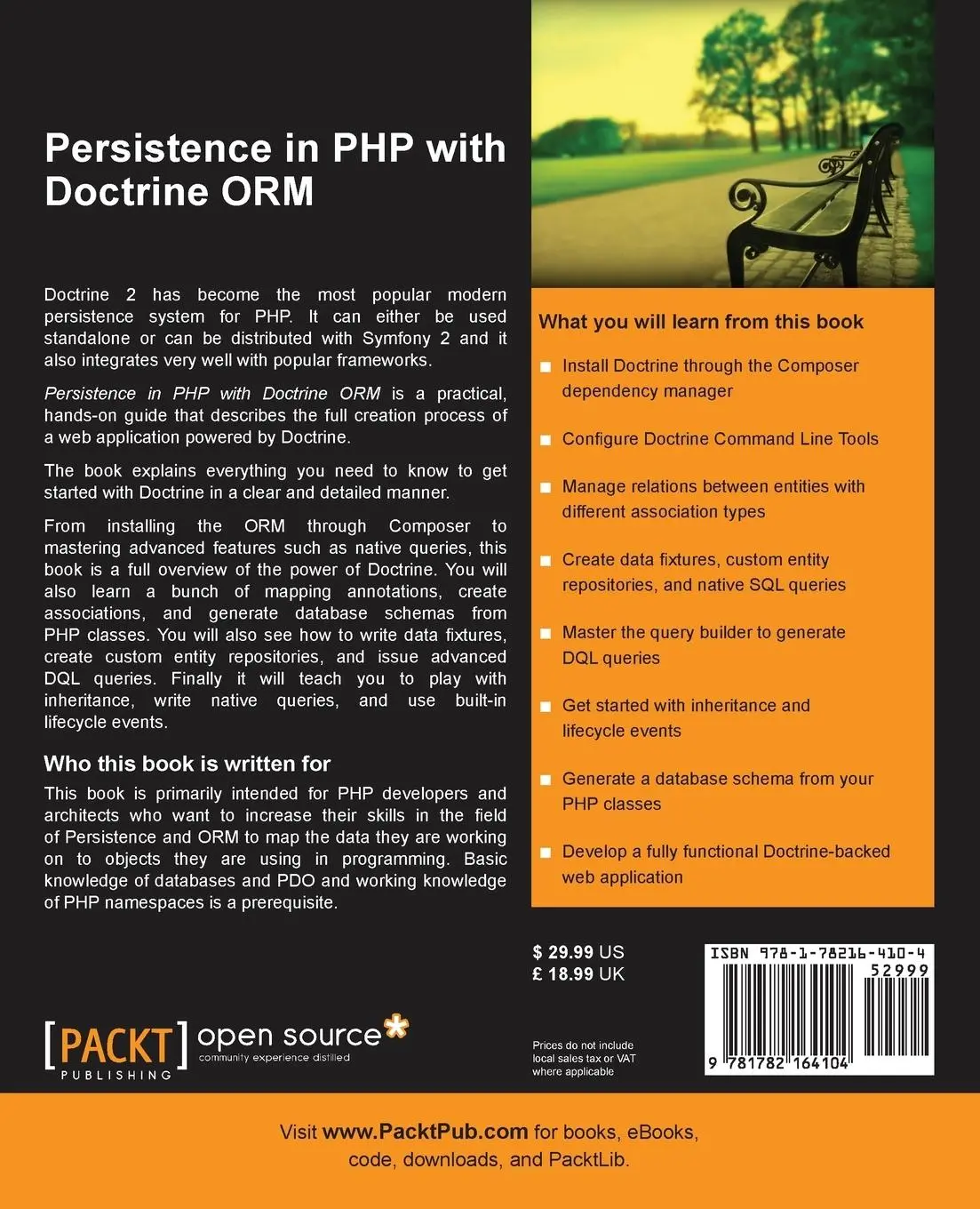 Rückseite: 9781782164104 | Persistence in PHP with the Doctrine Orm | Kevin Dunglas | Taschenbuch