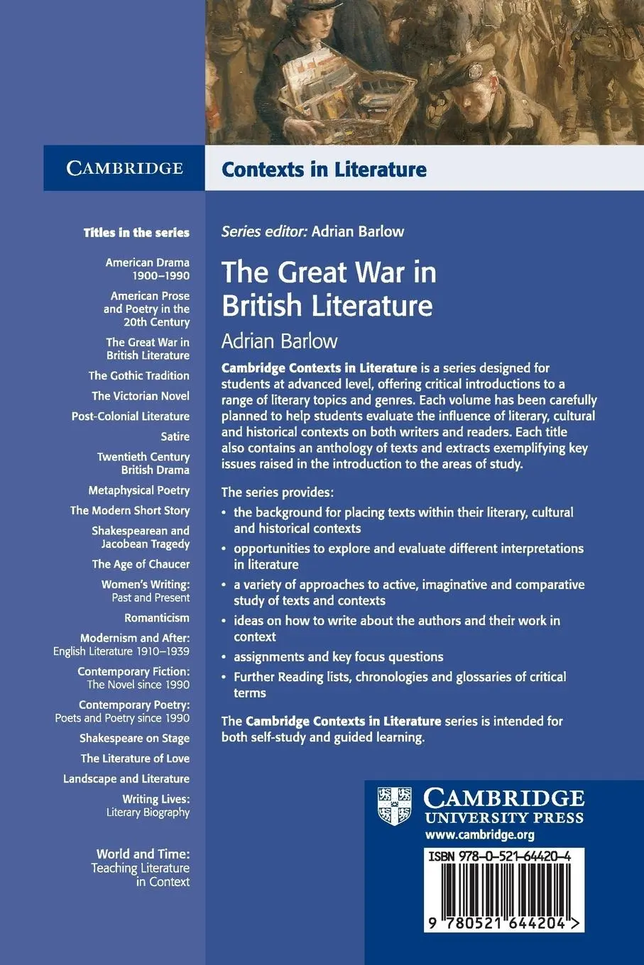 Rückseite: 9780521644204 | Great War in British Literature OCR | Adrian Barlow | Taschenbuch