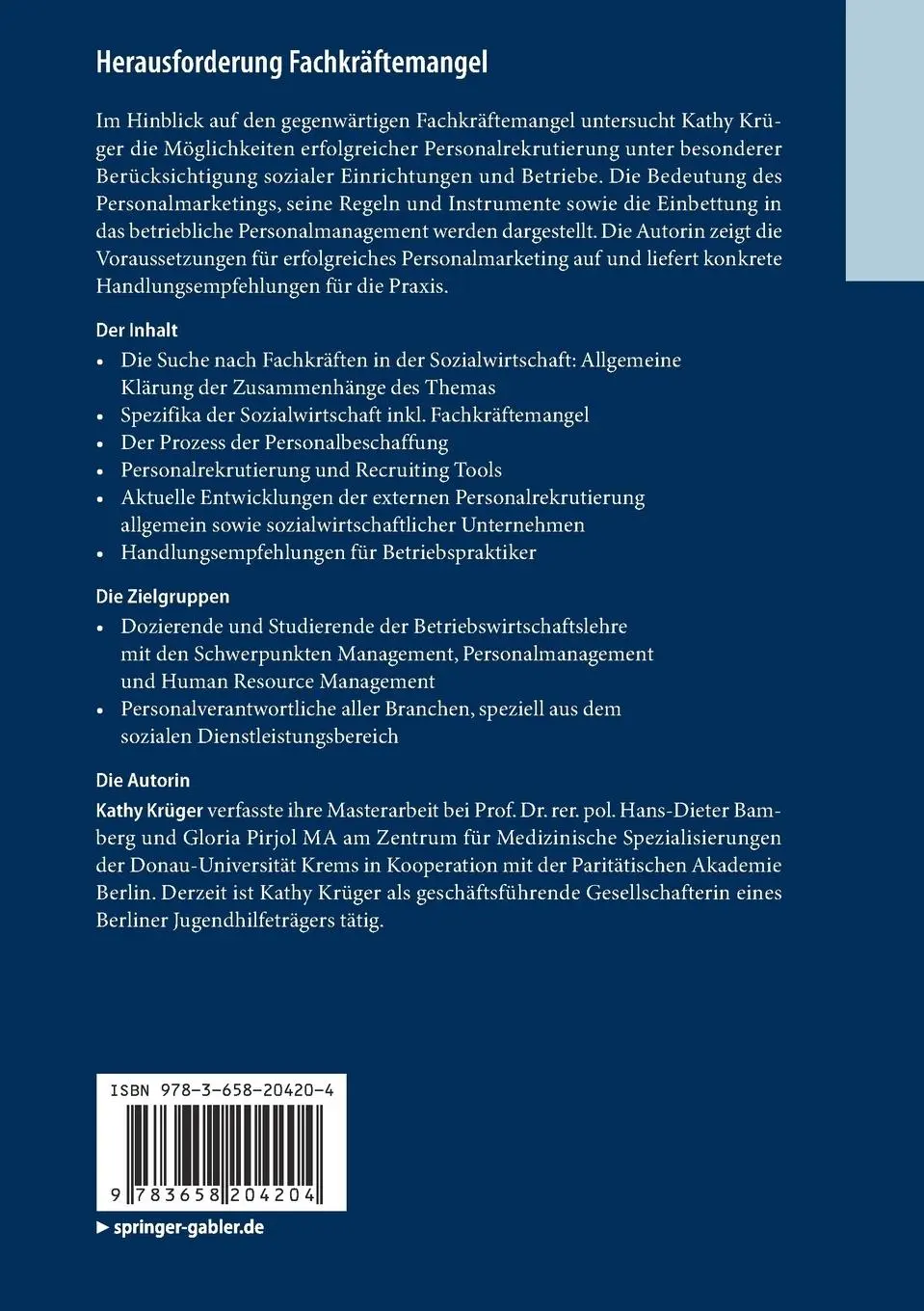 Rückseite: 9783658204204 | Herausforderung Fachkräftemangel | Kathy Krüger | Taschenbuch | xii