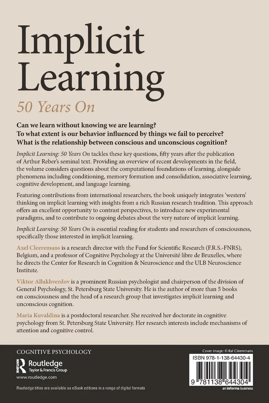 Rückseite: 9781138644304 | Implicit Learning | 50 Years On | Axel Cleeremans (u. a.) | Buch