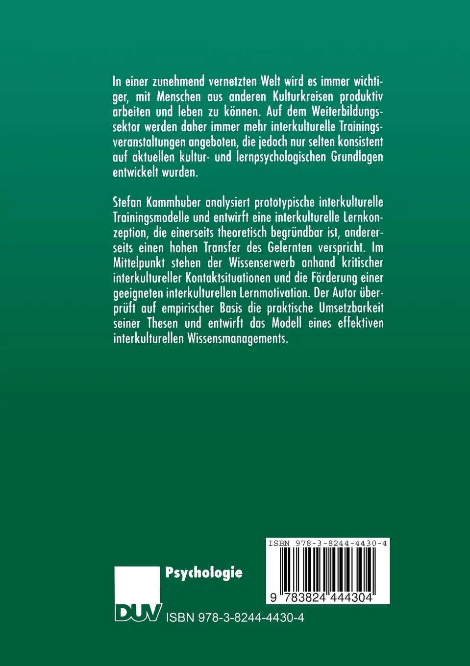 Rückseite: 9783824444304 | Interkulturelles Lernen und Lehren | Stefan Kammhuber | Taschenbuch