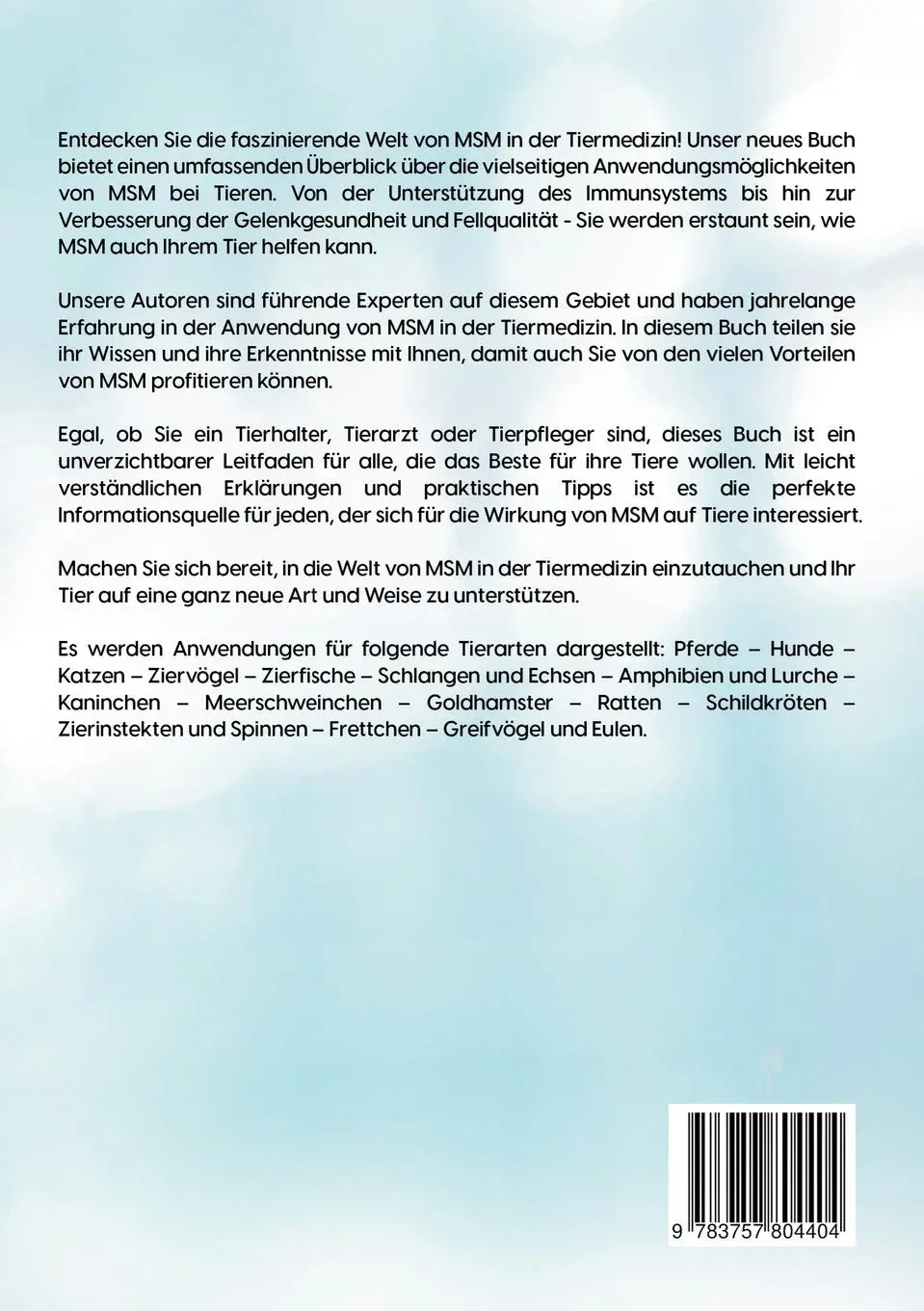 Rückseite: 9783757804404 | MSM: Die natürliche Alternative in der Tiermedizin | Ziegler (u. a.)