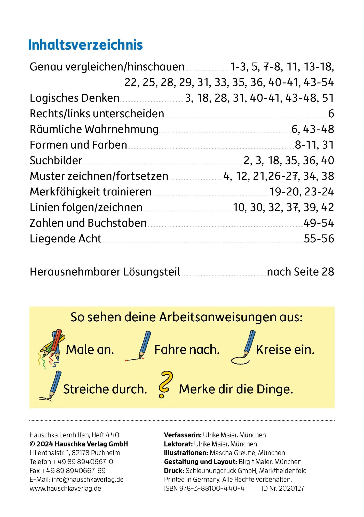 Bild: 9783881004404 | Mein Übungsheft Konzentration - Schulanfang: Wahrnehmung, logisches...