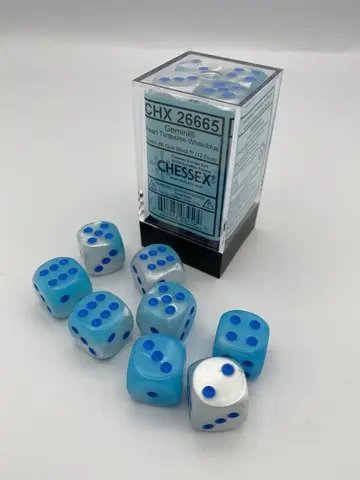 Cover: 601982034504 | Gemini® 16mm d6 Pearl Turquoise-White/blue Luminary™ Dice Block™...