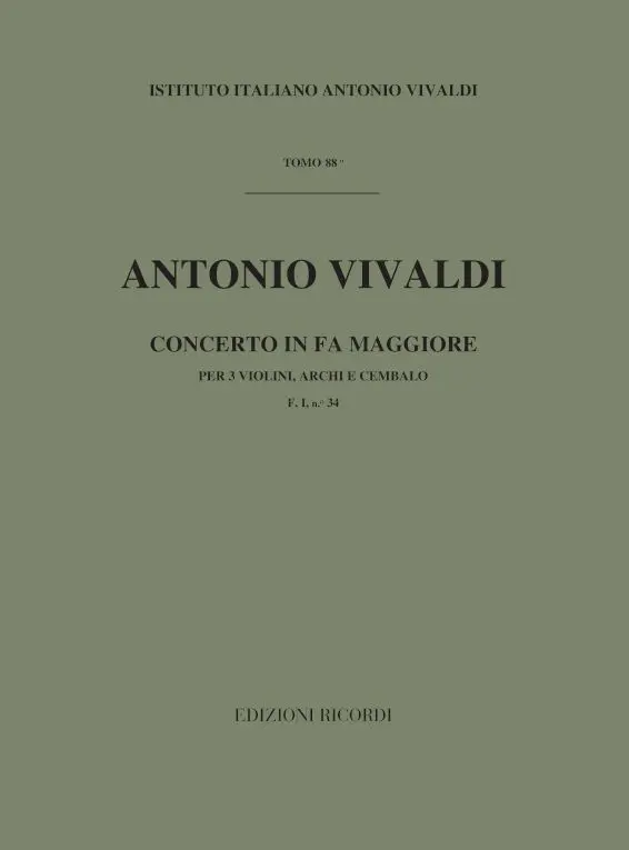 Cover: 9790041904504 | Concerto For 3 Violins In Fa RV 551 | F.I, no.34 - TOMO 88 | Vivaldi