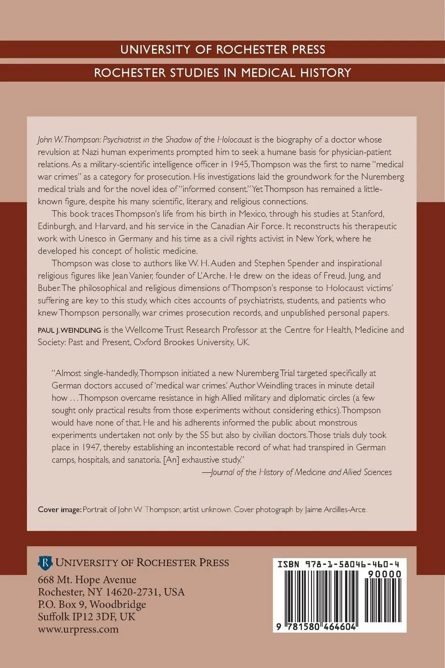 Rückseite: 9781580464604 | John W. Thompson | Psychiatrist in the Shadow of the Holocaust | Buch