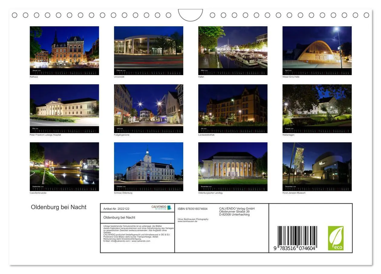 Bild: 9783516074604 | Oldenburg bei Nacht (Wandkalender 2026 DIN A4 quer), CALVENDO...