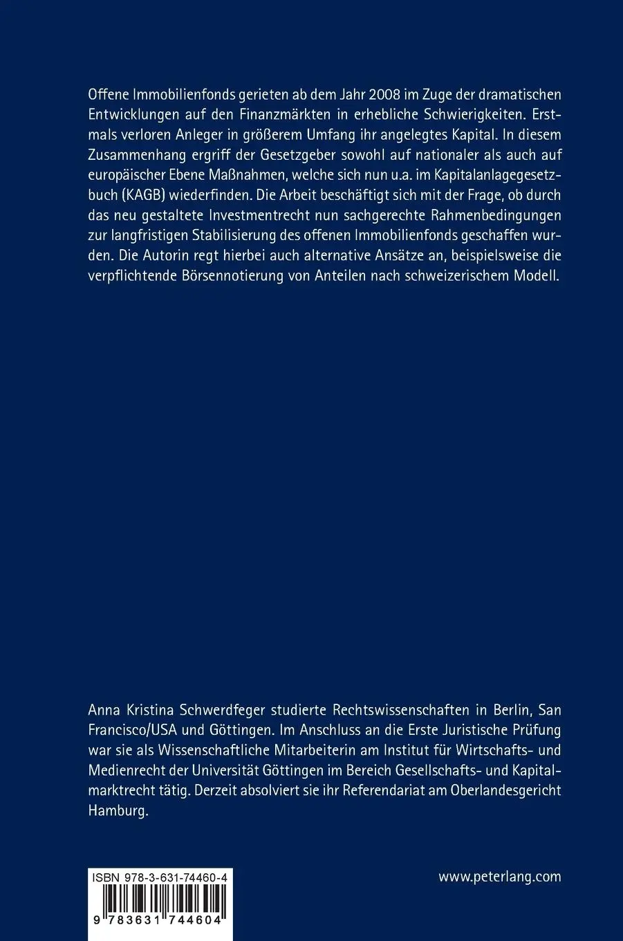 Rückseite: 9783631744604 | Die Regulierung des offenen Immobilienfonds nach dem...