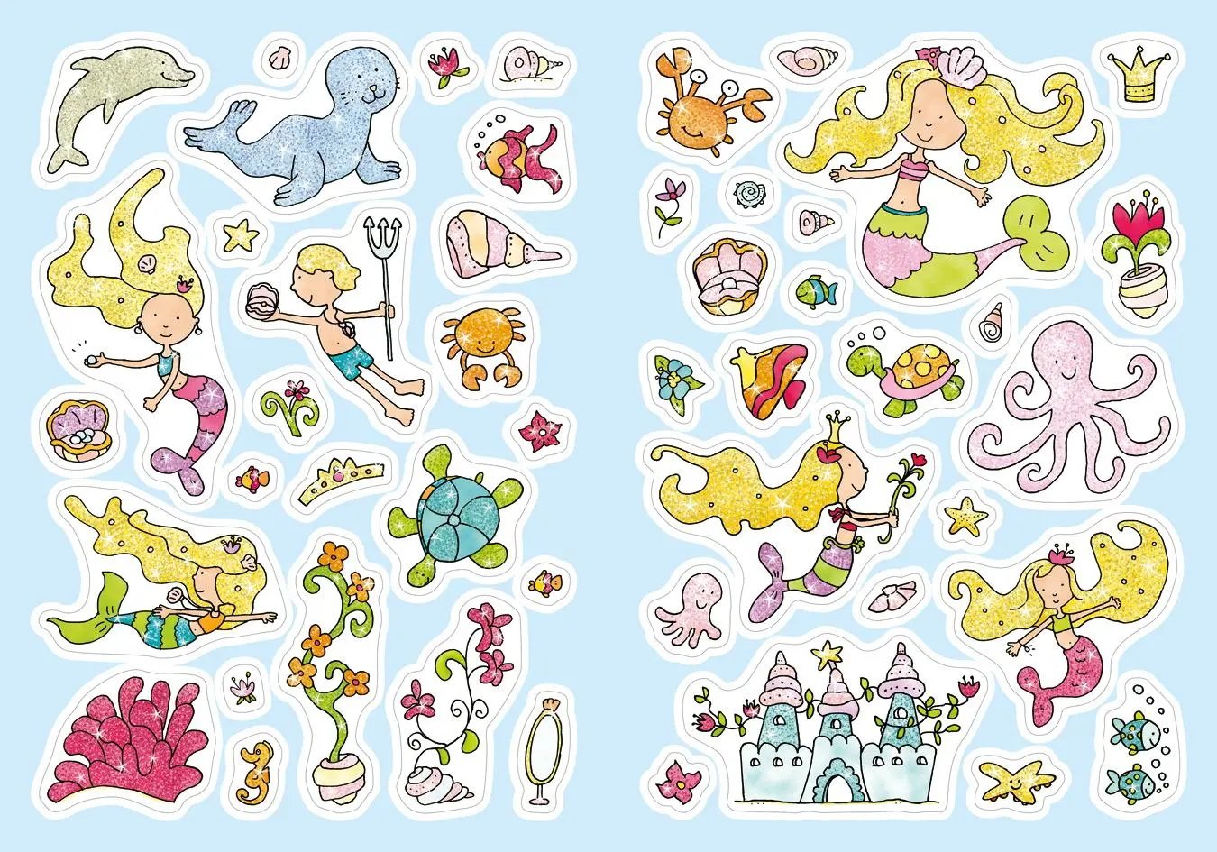 Bild: 9783788644604 | Glitzer-Sticker Malbuch. Meerjungfrauen | Mit 45 glitzernden Stickern