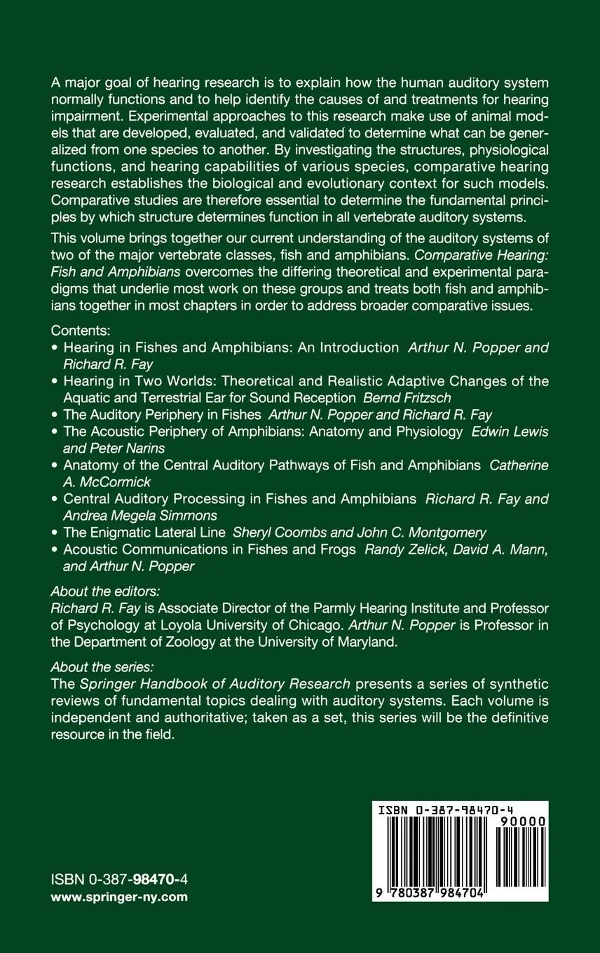 Rückseite: 9780387984704 | Comparative Hearing: Fish and Amphibians | Richard R. Fay | Buch
