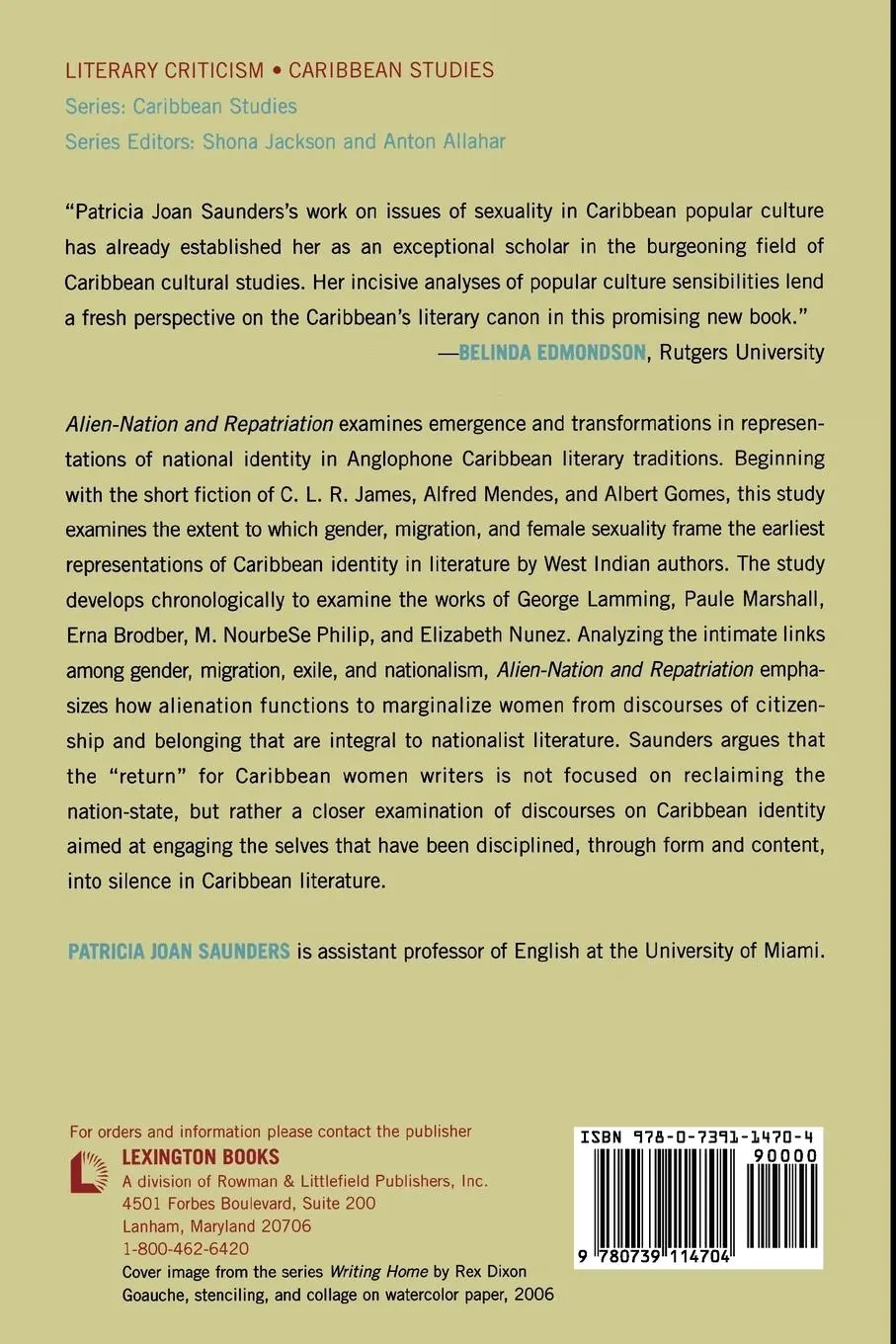 Rückseite: 9780739114704 | Alien-Nation and Repatriation | Patricia Joan Saunders | Taschenbuch
