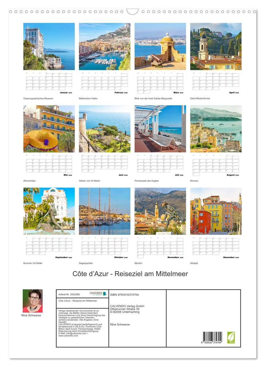 Bild: 9783516374704 | Côte d'Azur - Reiseziel am Mittelmeer (Wandkalender 2026 DIN A2...