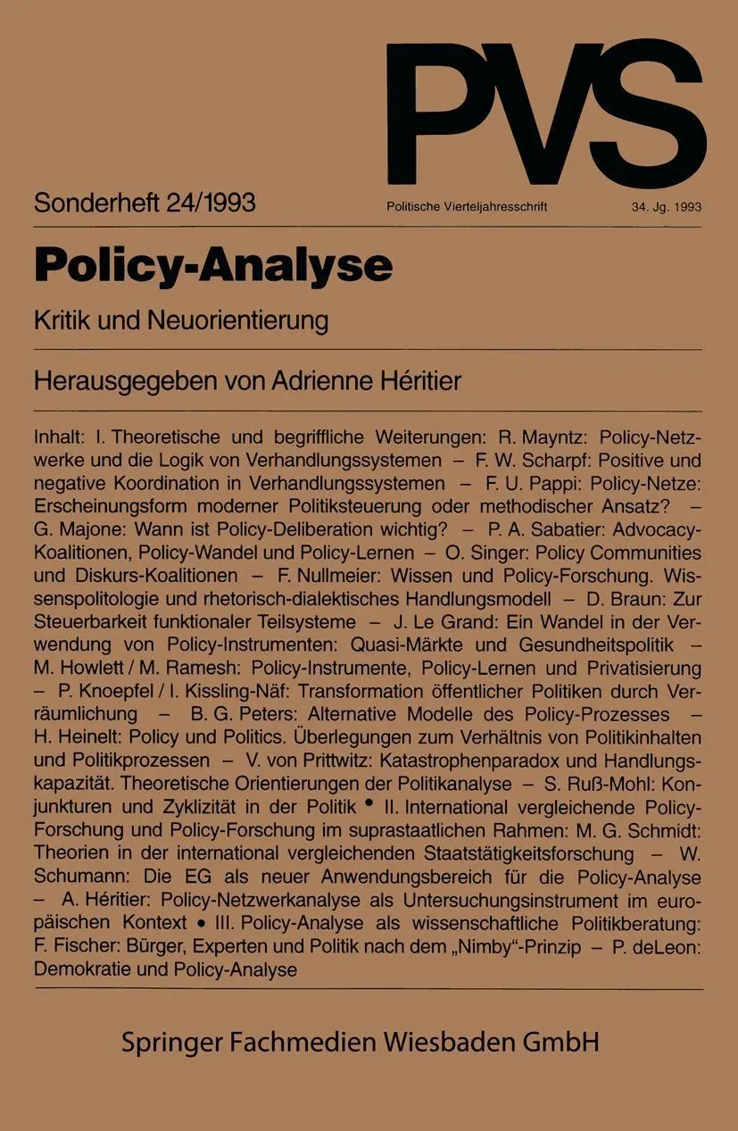 Cover: 9783531124704 | Policy-Analyse | Kritik und Neuorientierung | Adrienne Héritier | Buch