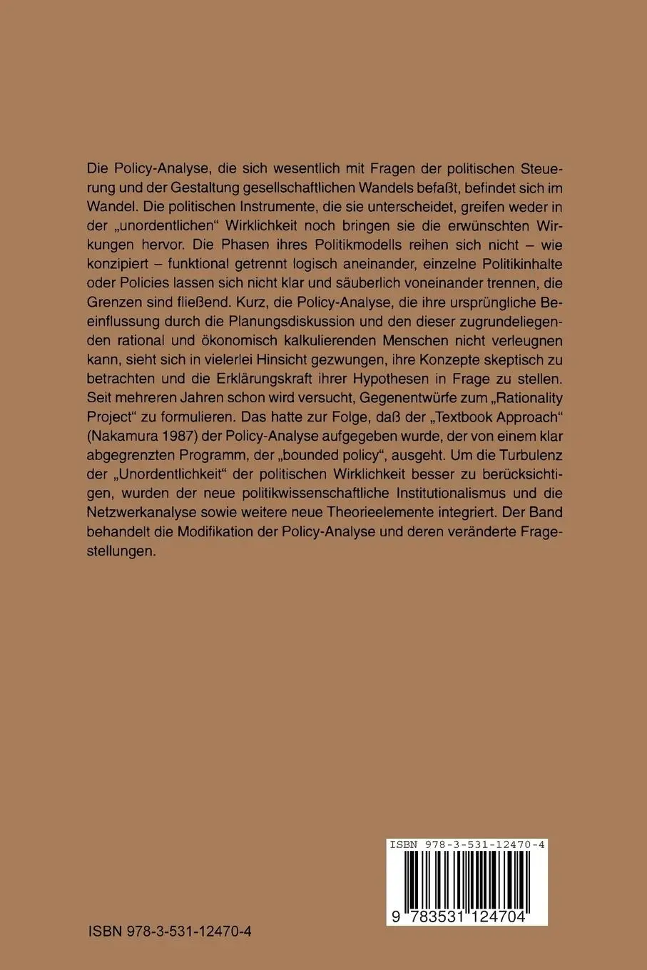 Rückseite: 9783531124704 | Policy-Analyse | Kritik und Neuorientierung | Adrienne Héritier | Buch