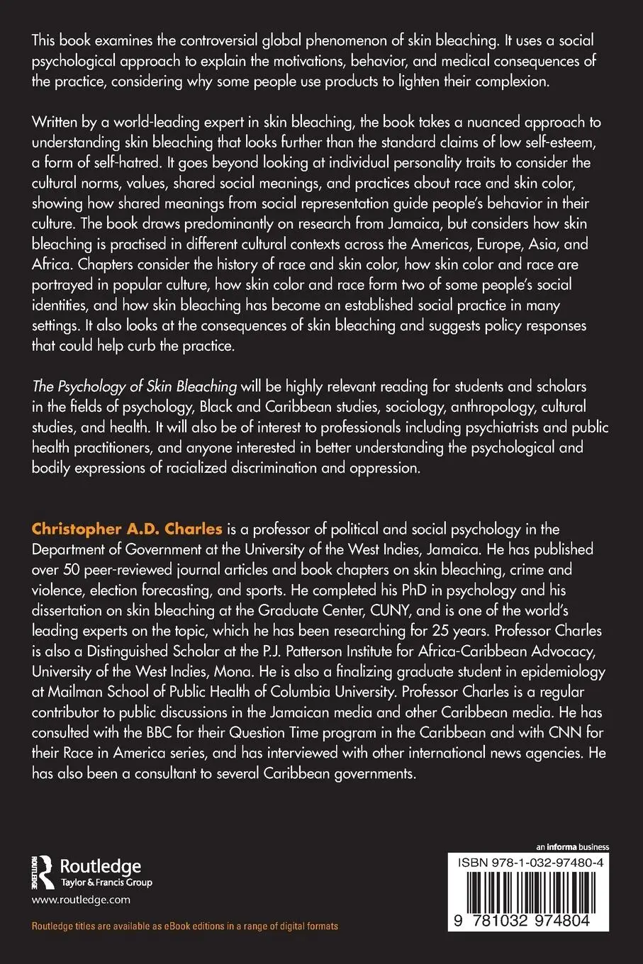 Rückseite: 9781032974804 | The Psychology of Skin Bleaching | Christopher A D Charles | Buch