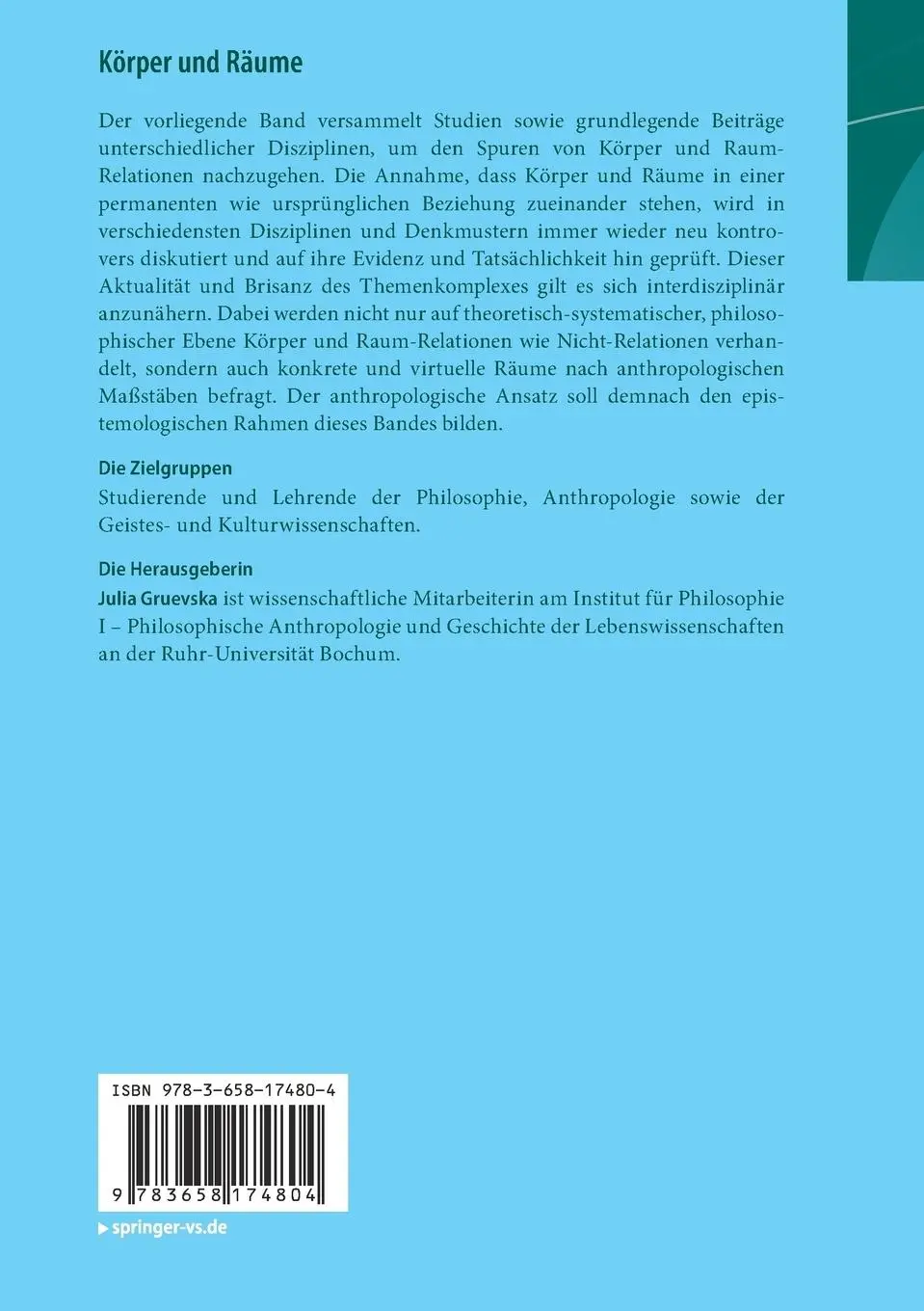 Rückseite: 9783658174804 | Körper und Räume | Julia Gruevska | Taschenbuch | viii | Deutsch