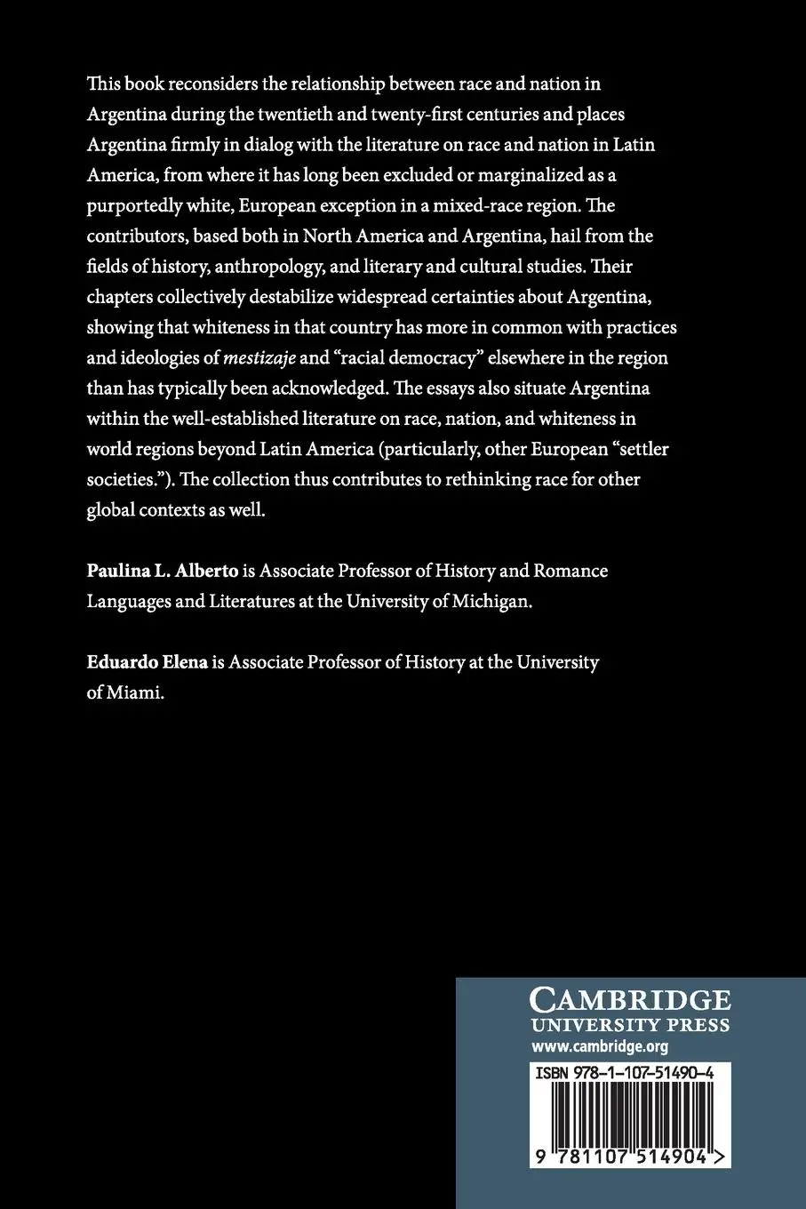 Rückseite: 9781107514904 | Rethinking Race in Modern Argentina | Paulina Alberto (u. a.) | Buch