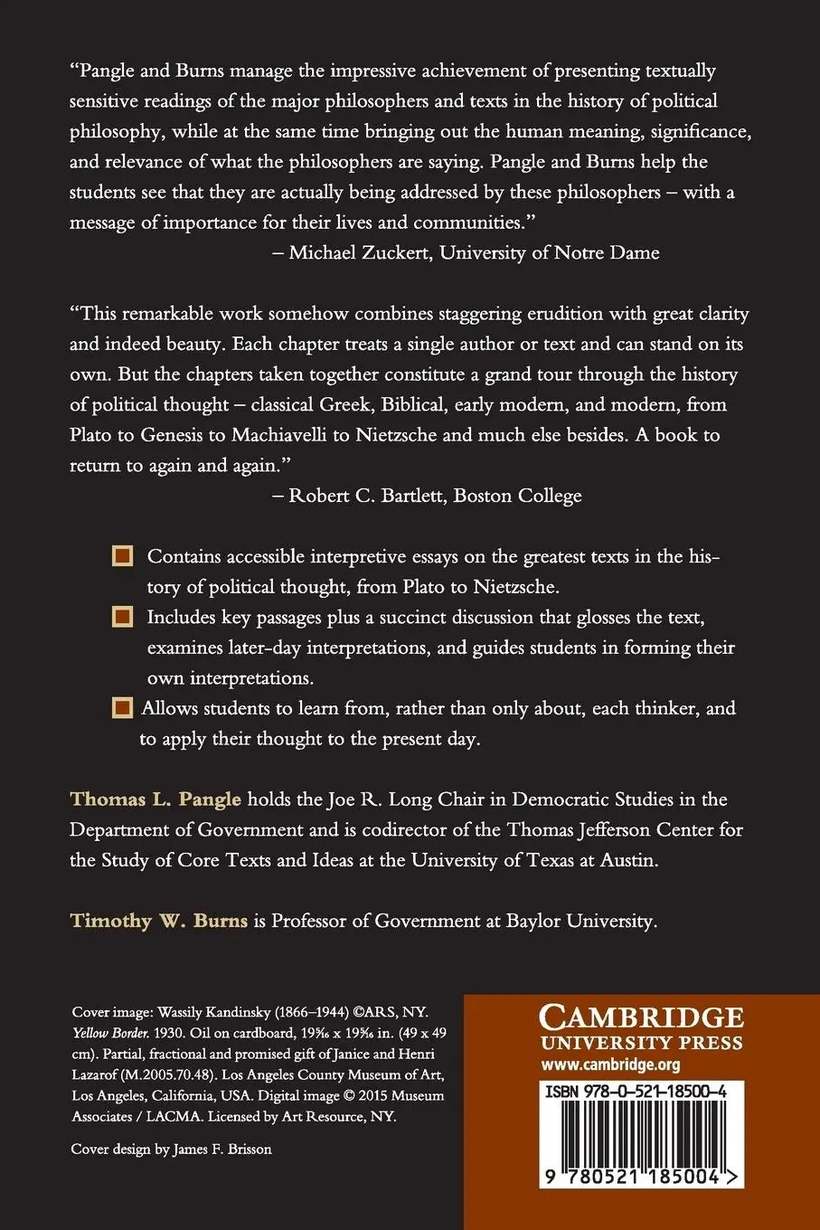 Rückseite: 9780521185004 | The Key Texts of Political Philosophy | Thomas L. Pangle (u. a.)