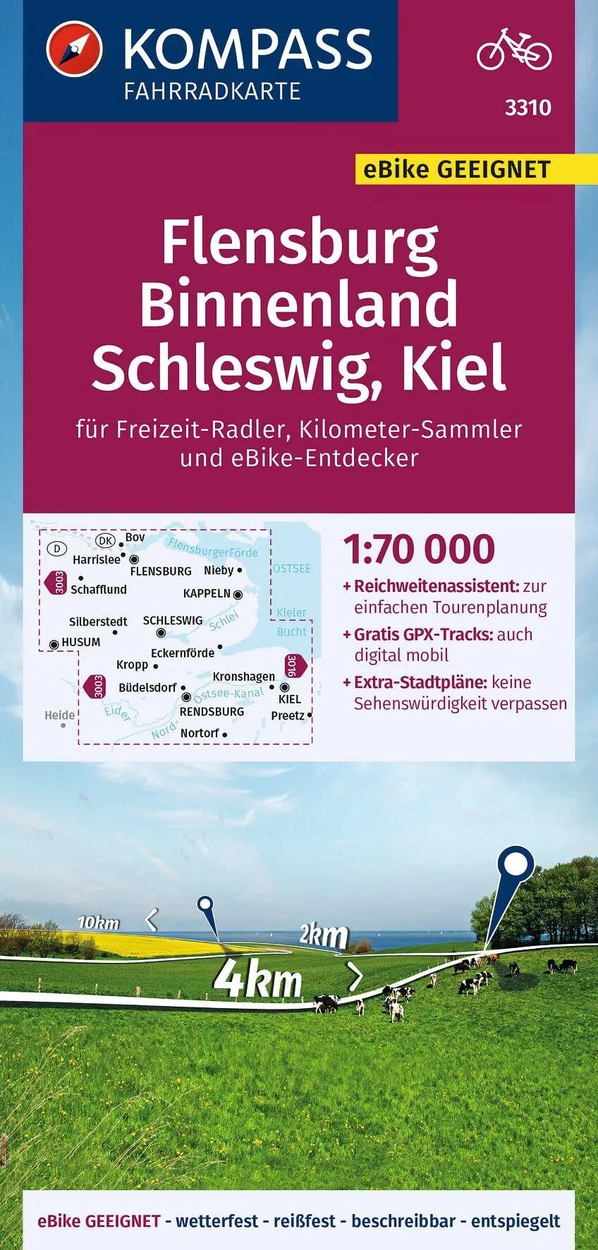 Cover: 9783991215004 | KOMPASS Fahrradkarte 3310 Flensburg Binnenland, Schleswig, Kiel...