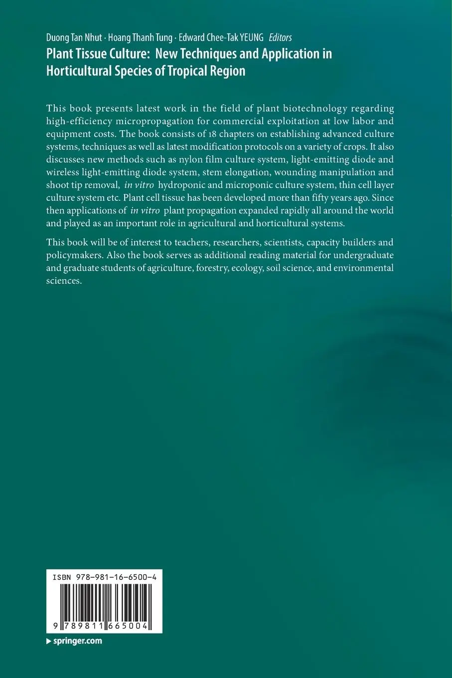 Rückseite: 9789811665004 | Plant Tissue Culture: New Techniques and Application in...
