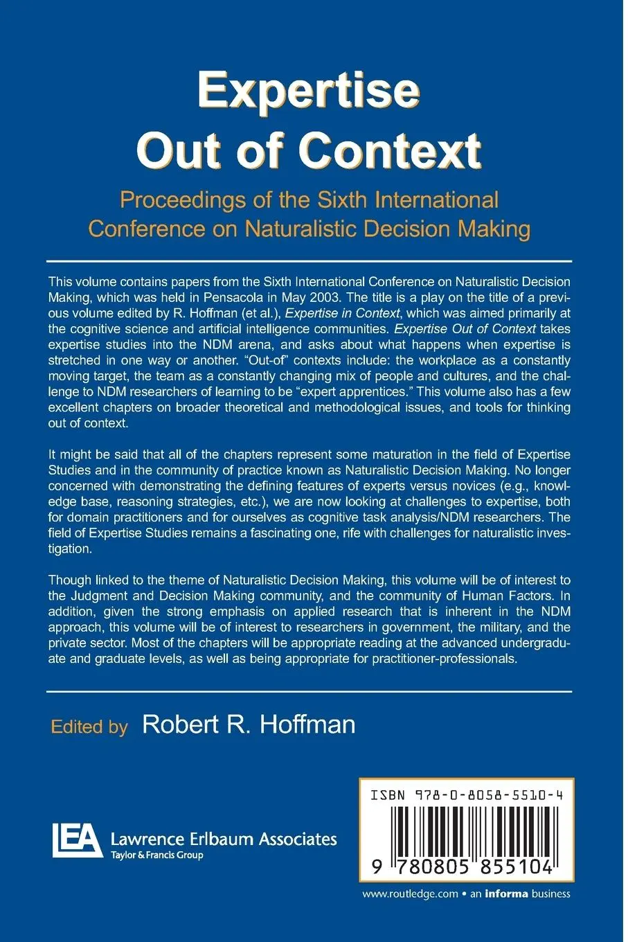 Rückseite: 9780805855104 | Expertise Out of Context | Robert R. Hoffman | Taschenbuch | Englisch