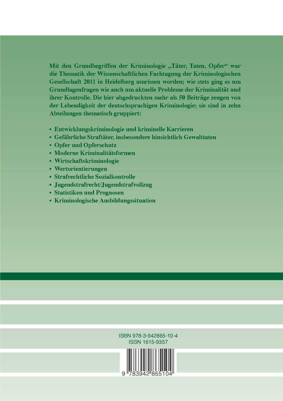 Rückseite: 9783942865104 | Täter - Taten - Opfer | Dieter Dölling (u. a.) | Taschenbuch | 868 S.