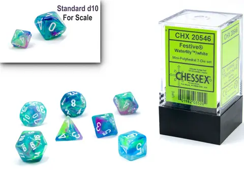 Cover: 601982035204 | Festive® Mini-hedral™ Waterlily™/white 7-Die set | Chessex