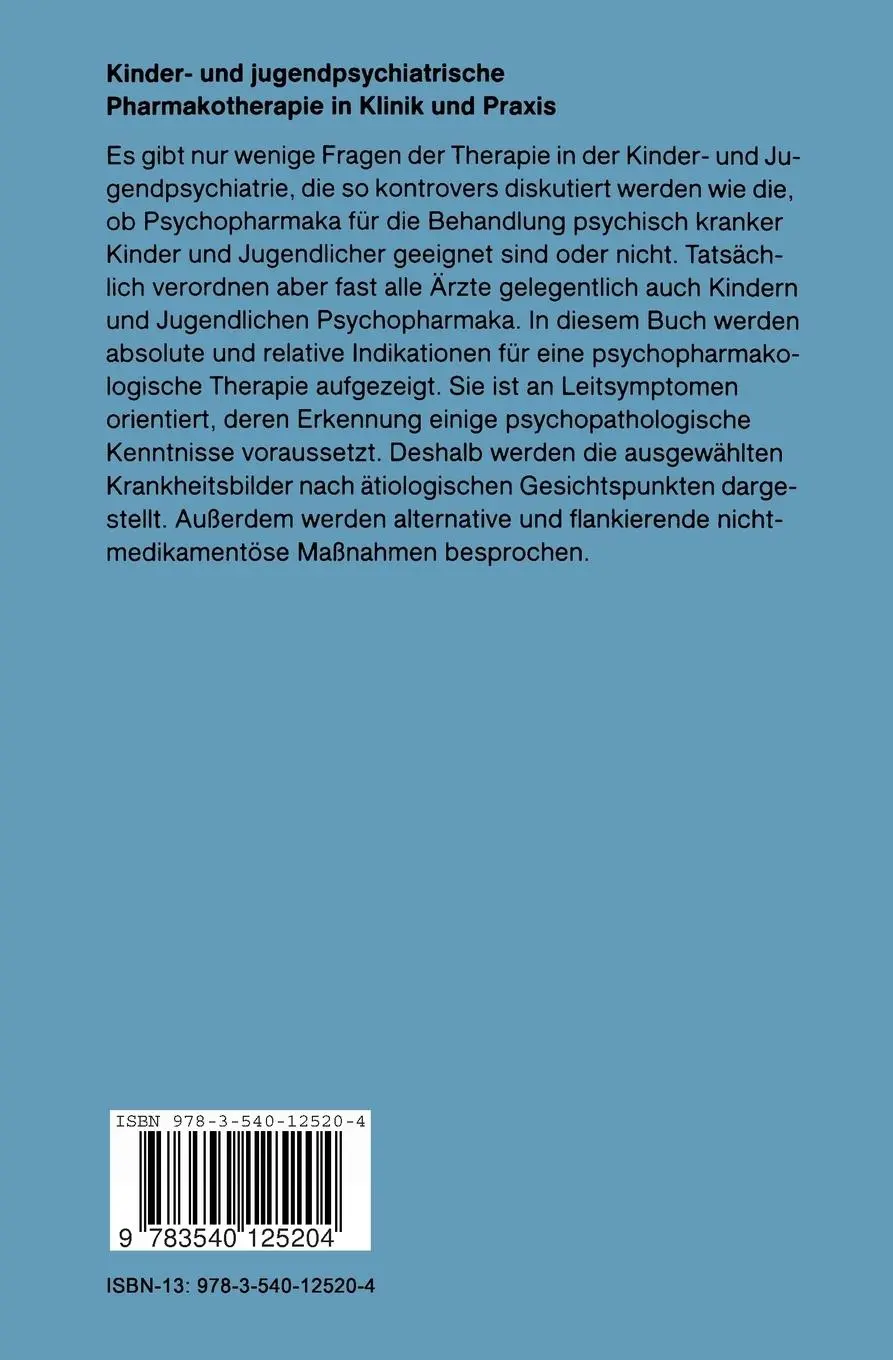 Rückseite: 9783540125204 | Kinder- und jugendpsychiatrische Pharmakotherapie in Klinik und Praxis
